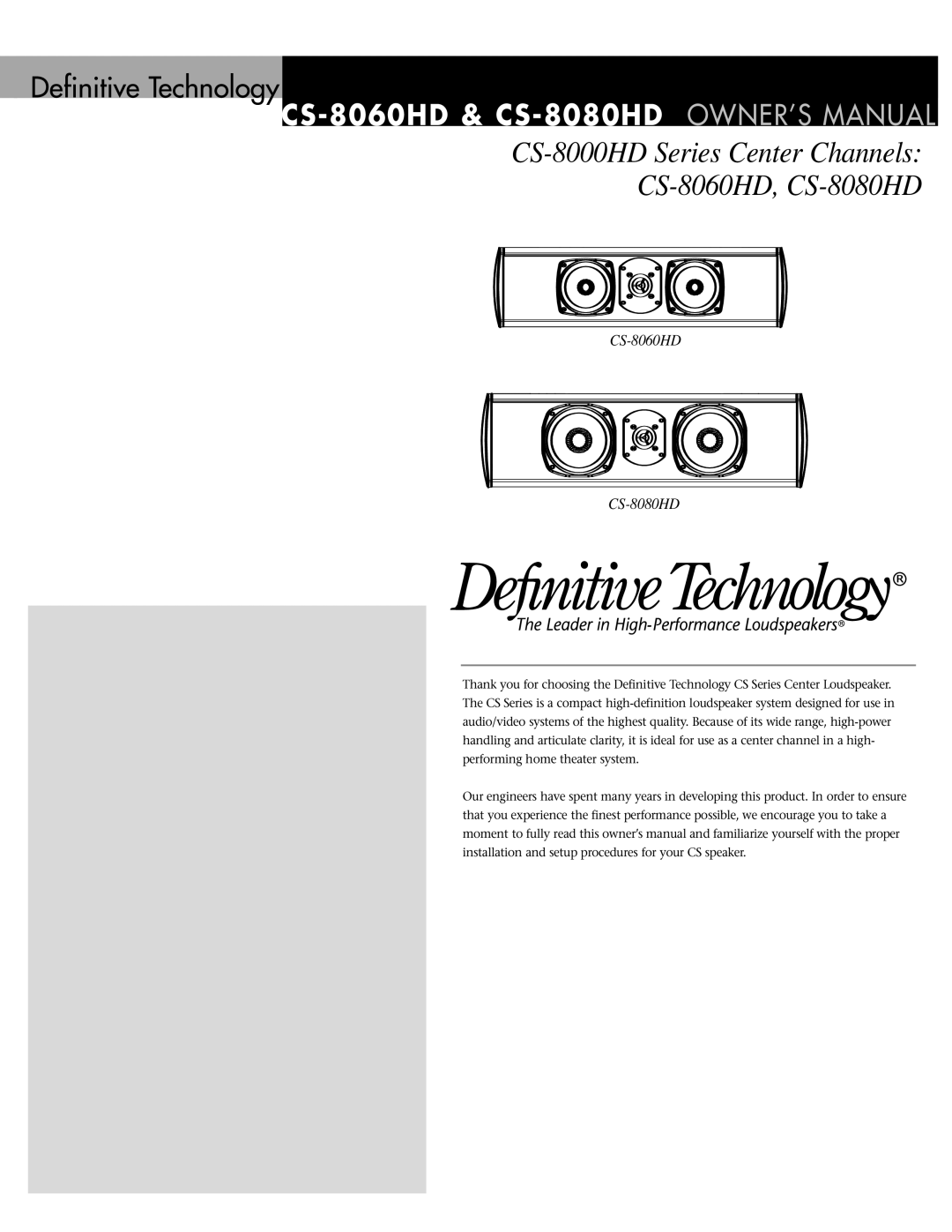 Definitive Technology CS-8000HD owner manual CS-8060HD, CS-8080HD 