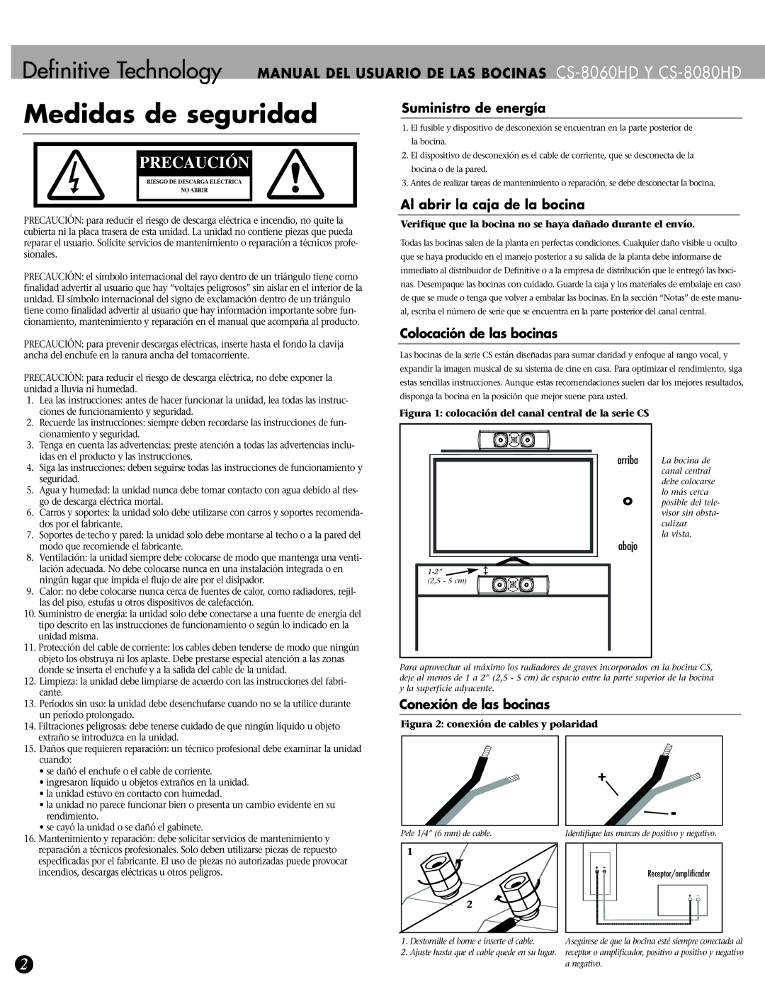 Definitive Technology CS-8060HD, CS-8000HD, CS-8080HD owner manual Medidas de seguridad, Receptor/amplificador 