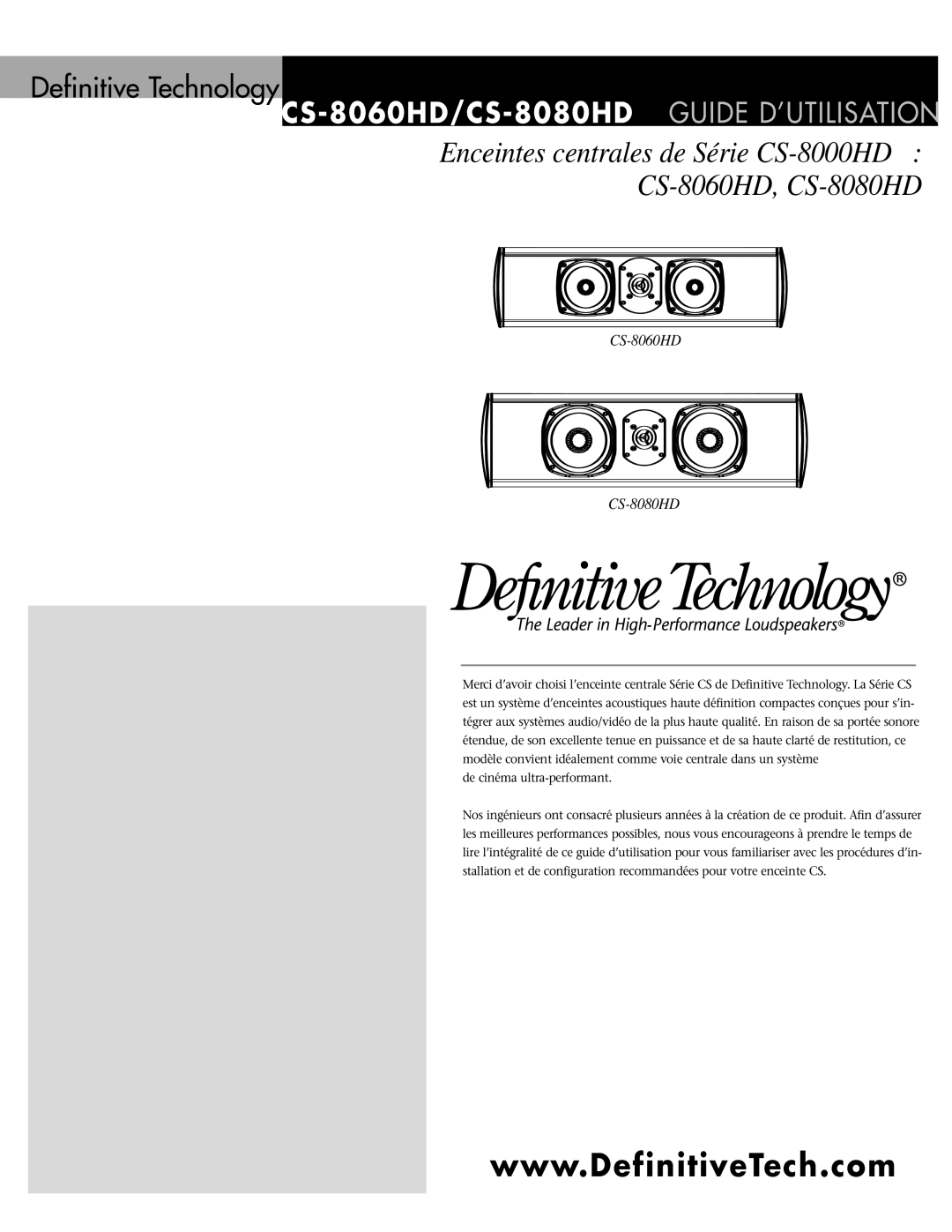 Definitive Technology owner manual Enceintes centrales de Série CS-8000HD CS-8060HD, CS-8080HD 