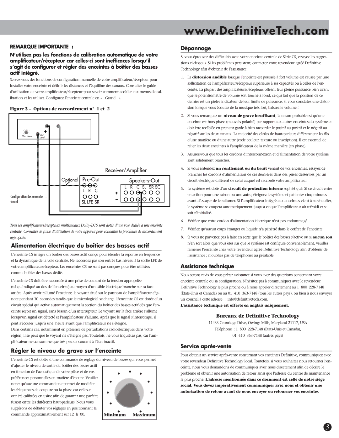 Definitive Technology CS-8060HD, CS-8000HD, CS-8080HD owner manual Configuration des enceintes, Grand 