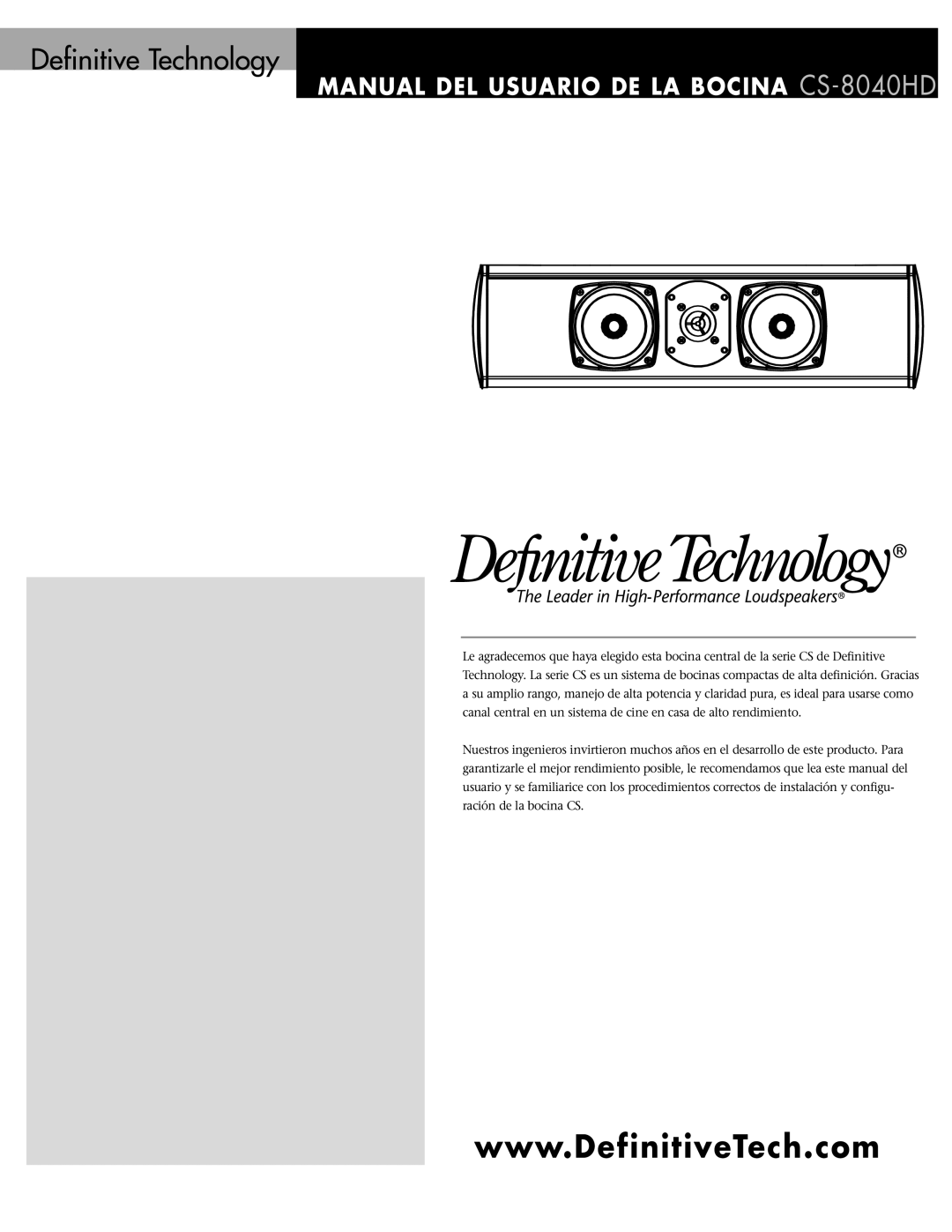 Definitive Technology owner manual Manual DEL Usuario DE LA Bocina CS-8040HD 