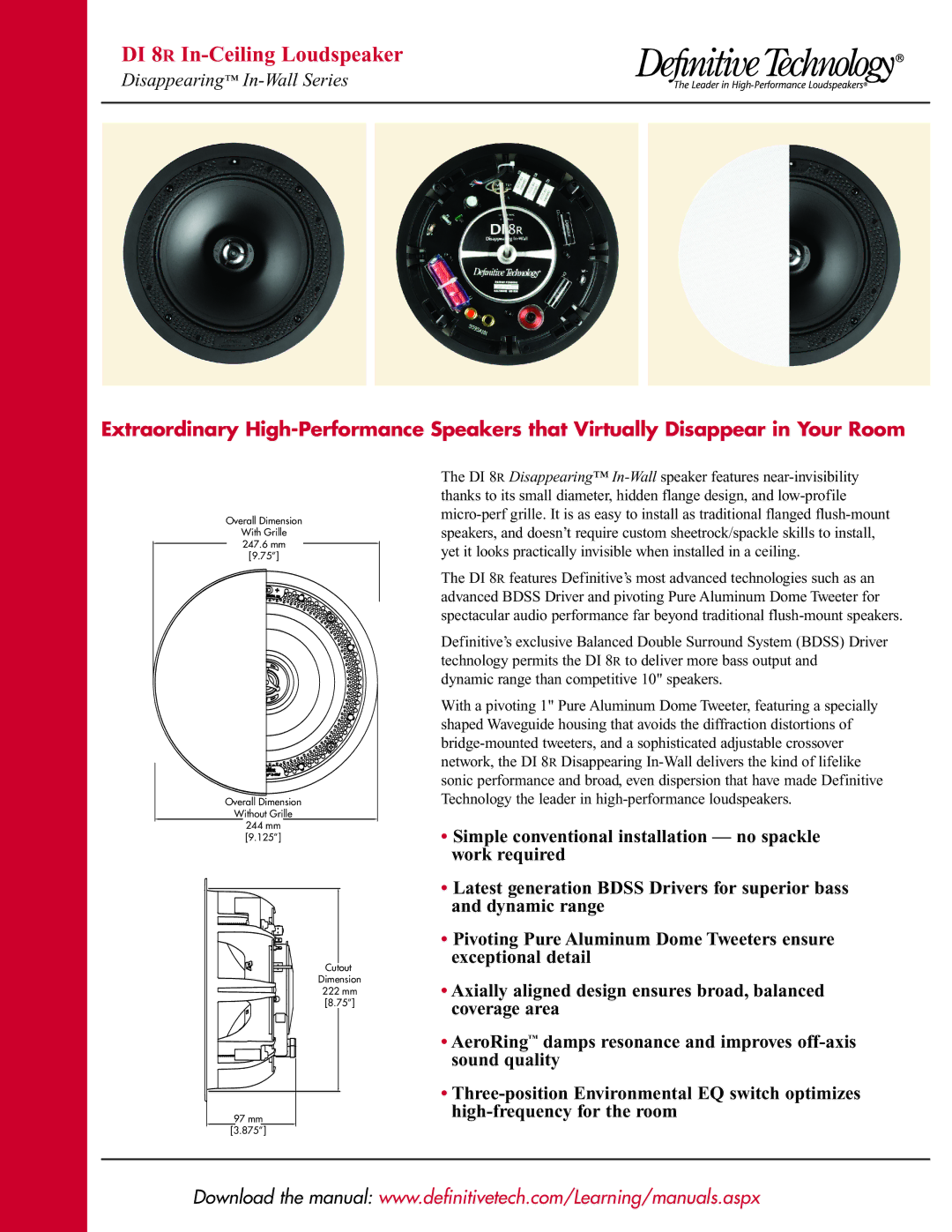 Definitive Technology manual DI 8R In-Ceiling Loudspeaker 