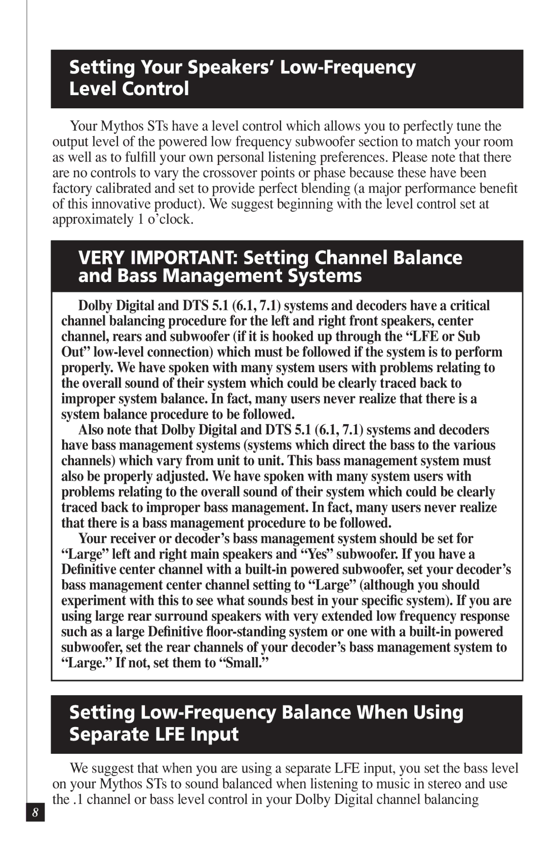 Definitive Technology DI55R owner manual Setting Your Speakers’ Low-Frequency Level Control 