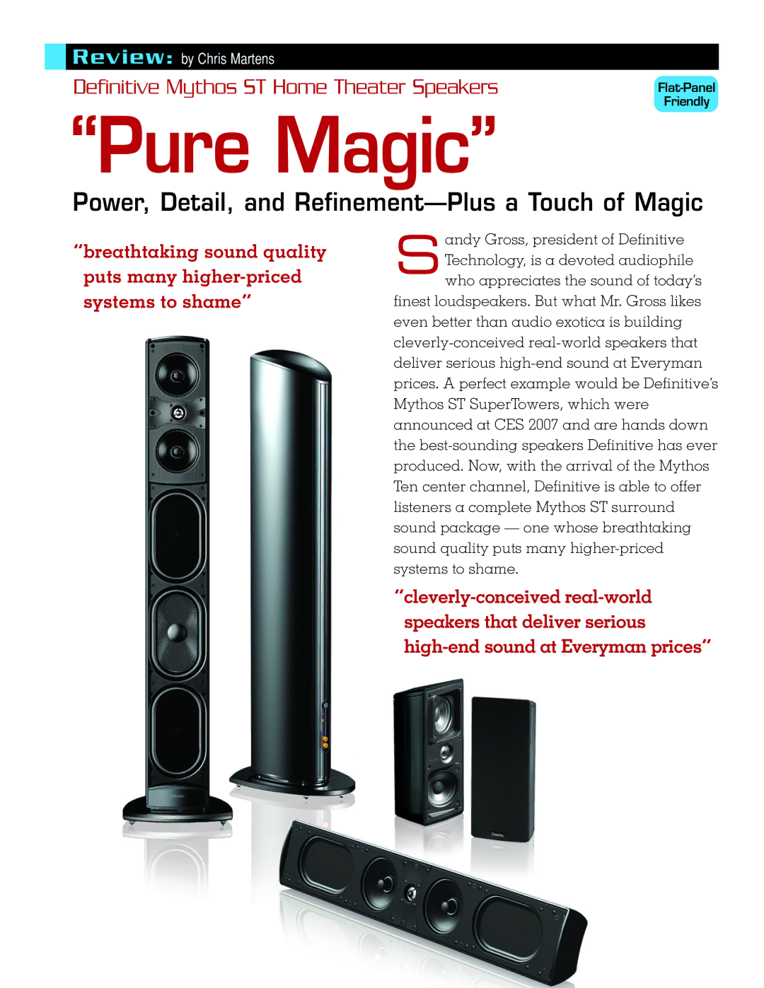 Definitive Technology Home Theater Speakers manual Pure Magic 