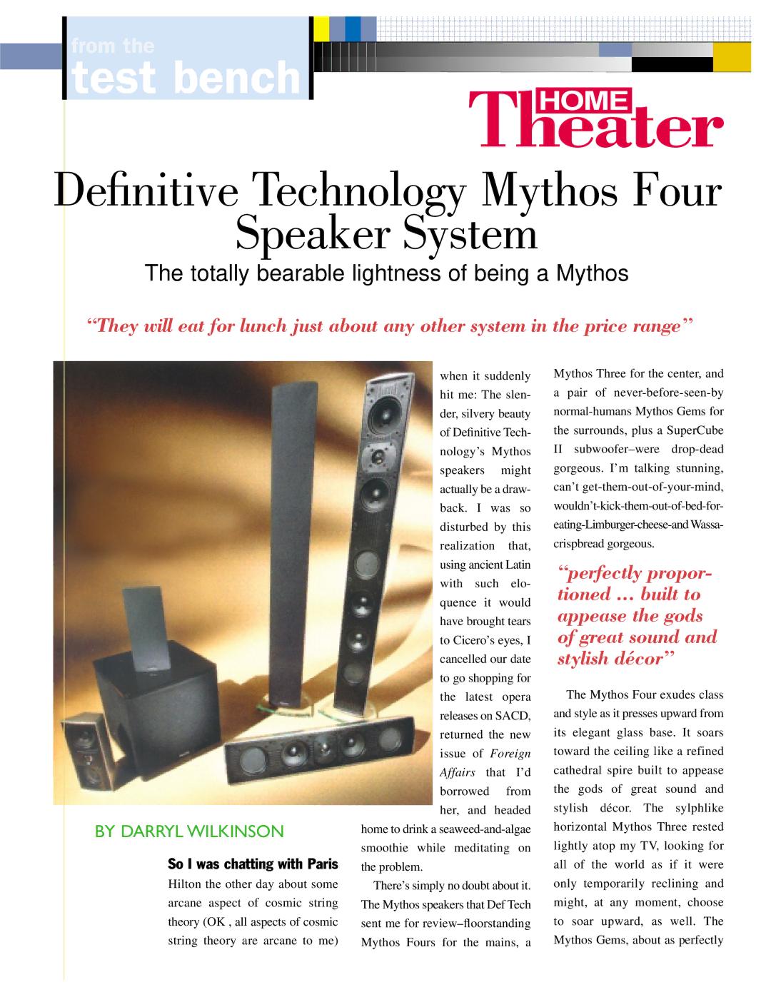 Definitive Technology HT1004 manual Speaker System 