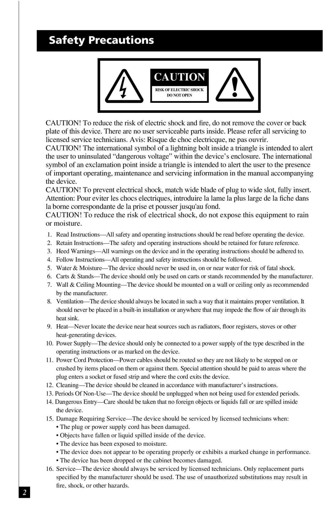 Definitive Technology IWSUB1010 owner manual Safety Precautions 