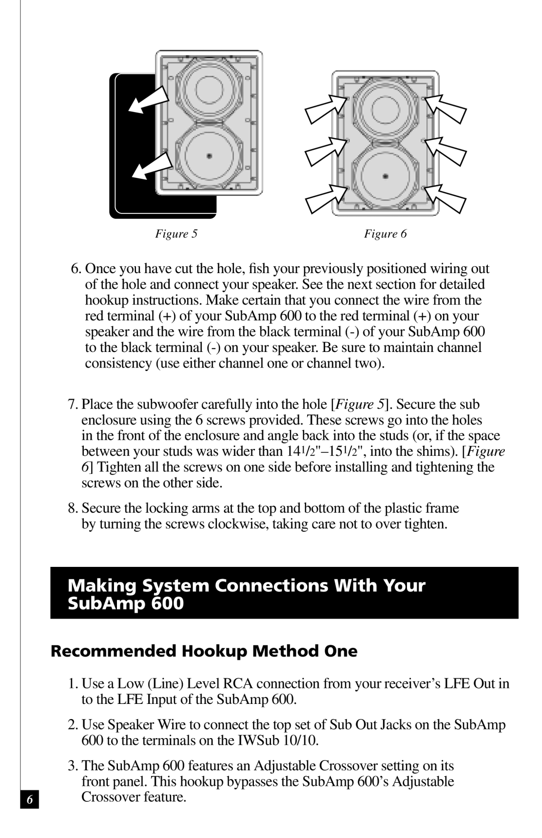 Definitive Technology IWSUB1010 owner manual Making System Connections With Your SubAmp, Recommended Hookup Method One 