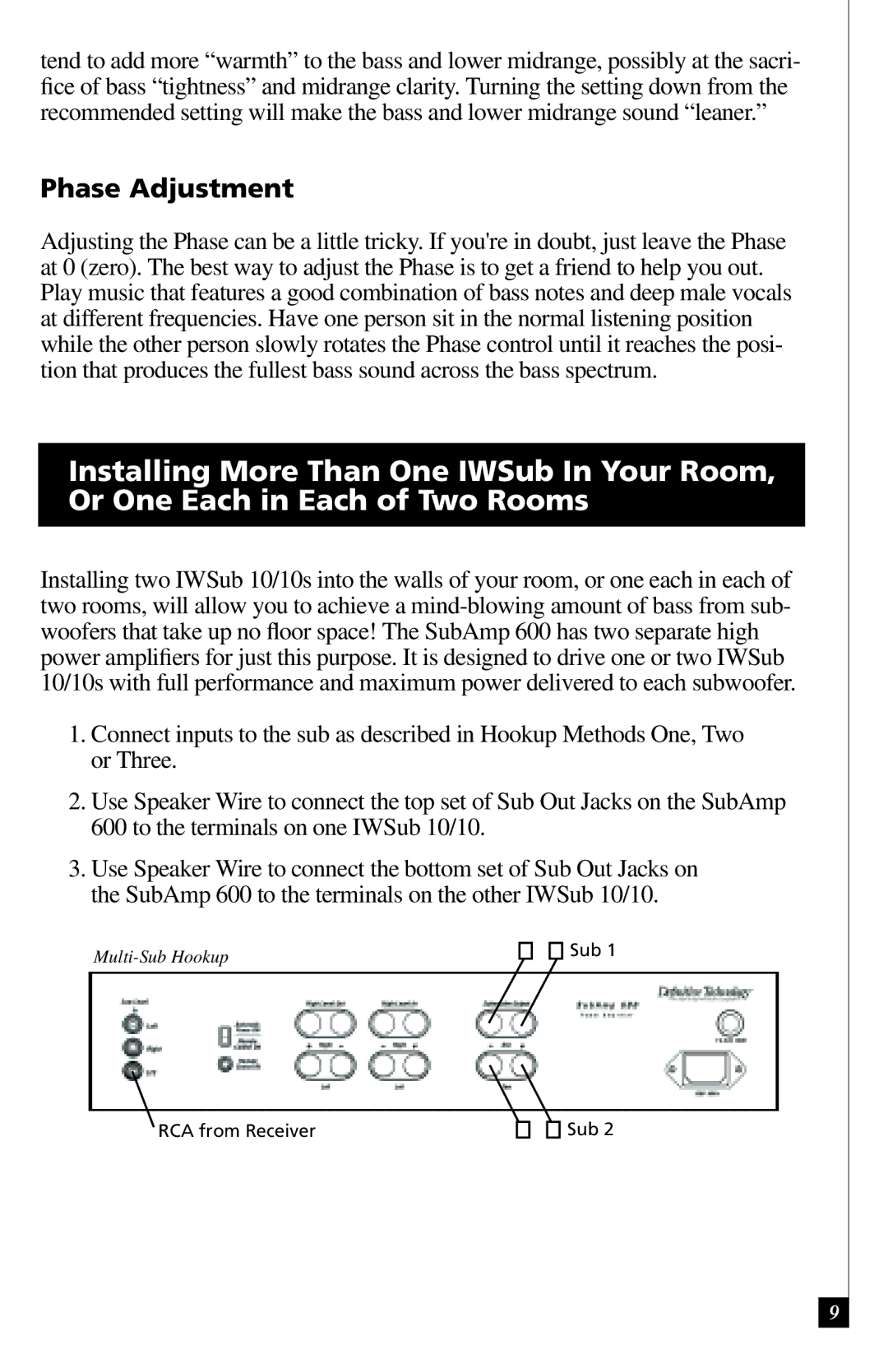 Definitive Technology IWSUB1010 owner manual Phase Adjustment 