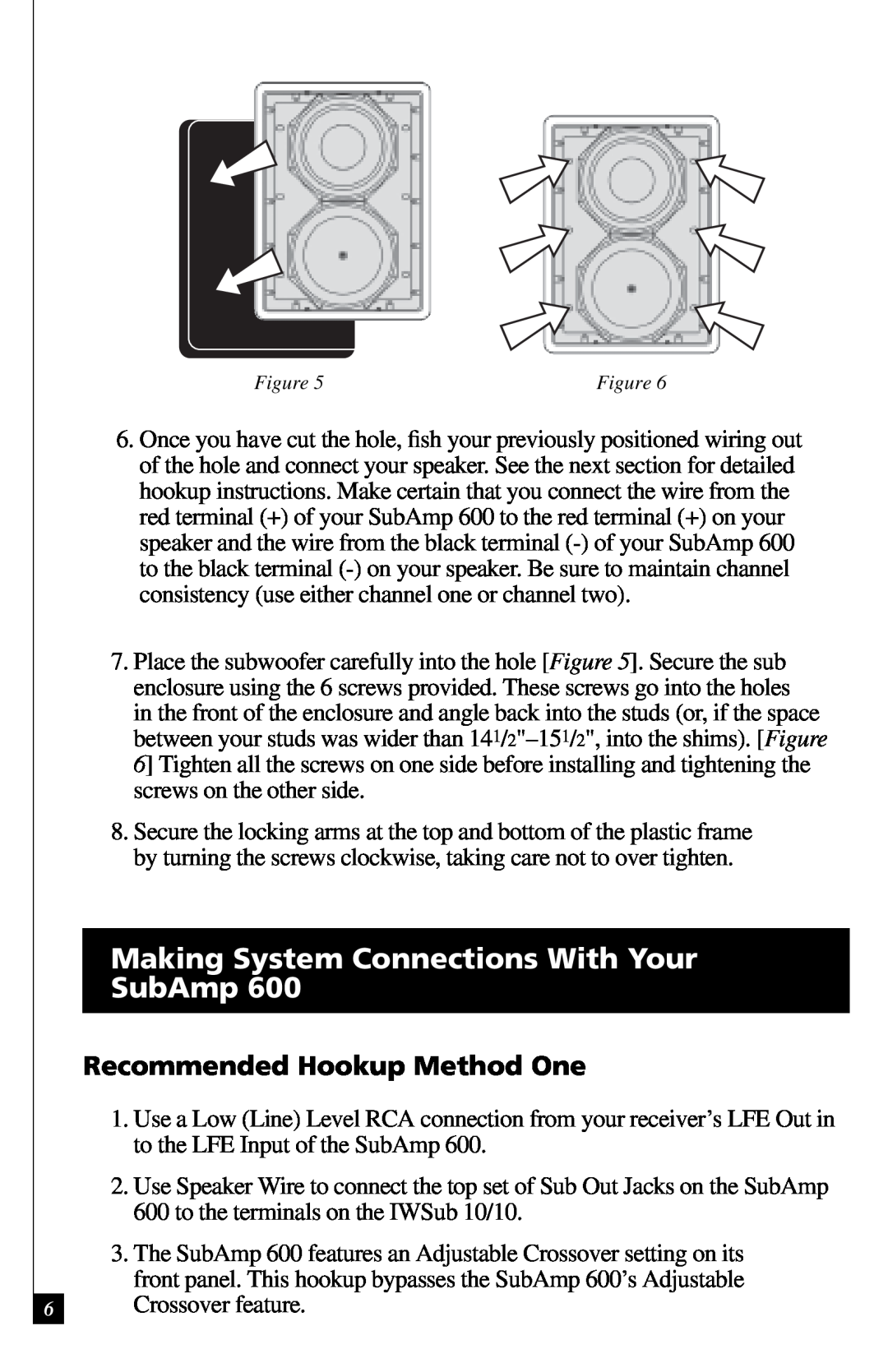 Definitive Technology IWSUB1010 owner manual Making System Connections With Your SubAmp, Recommended Hookup Method One 