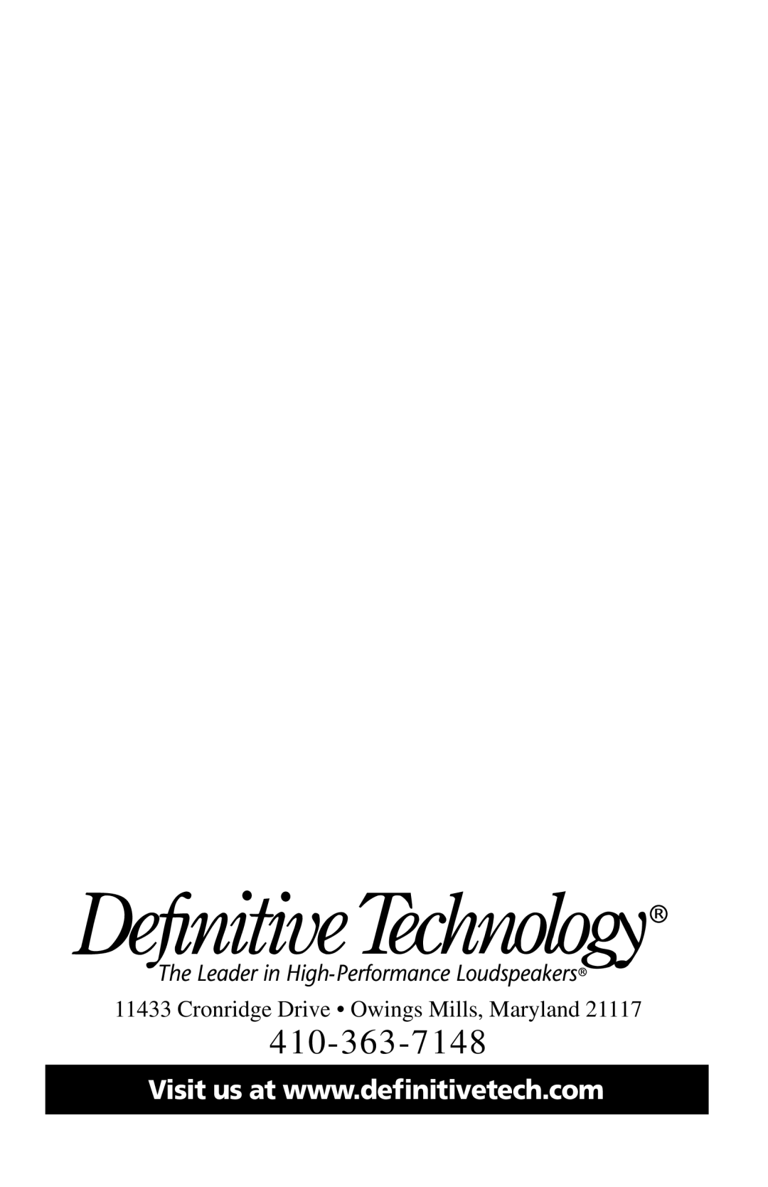 Definitive Technology DQAT012709, Mythos Solo XL All-In-One Front Stage Loudspeaker Cronridge Drive Owings Mills, Maryland 