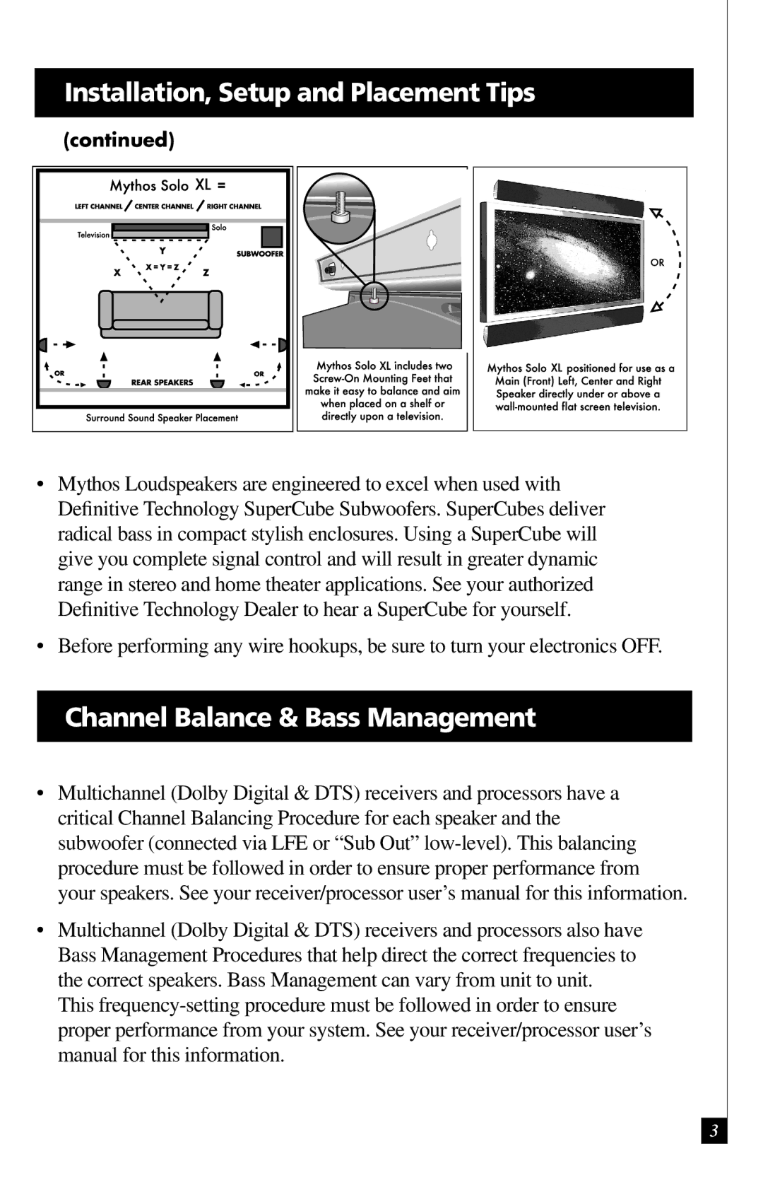 Definitive Technology Mythos Solo XL All-In-One Front Stage Loudspeaker, DQAT012709 Channel Balance & Bass Management 