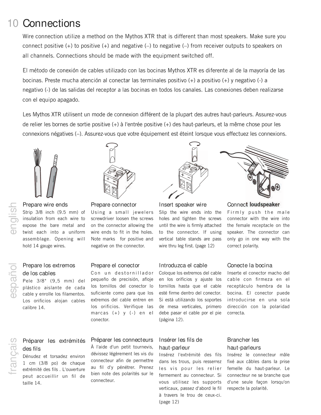 Definitive Technology 60, 20BP, 50, 40, Mythos XTR Loudspeaker System owner manual Connections 