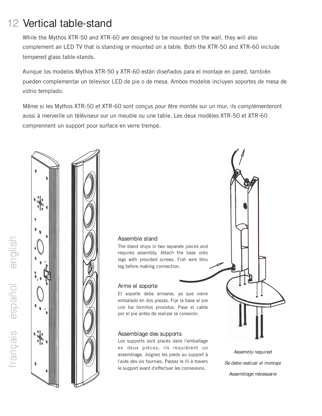 Definitive Technology 50, 60, 20BP, 40 Vertical table-stand, Assemble stand, Arme el soporte, Assemblage des supports 