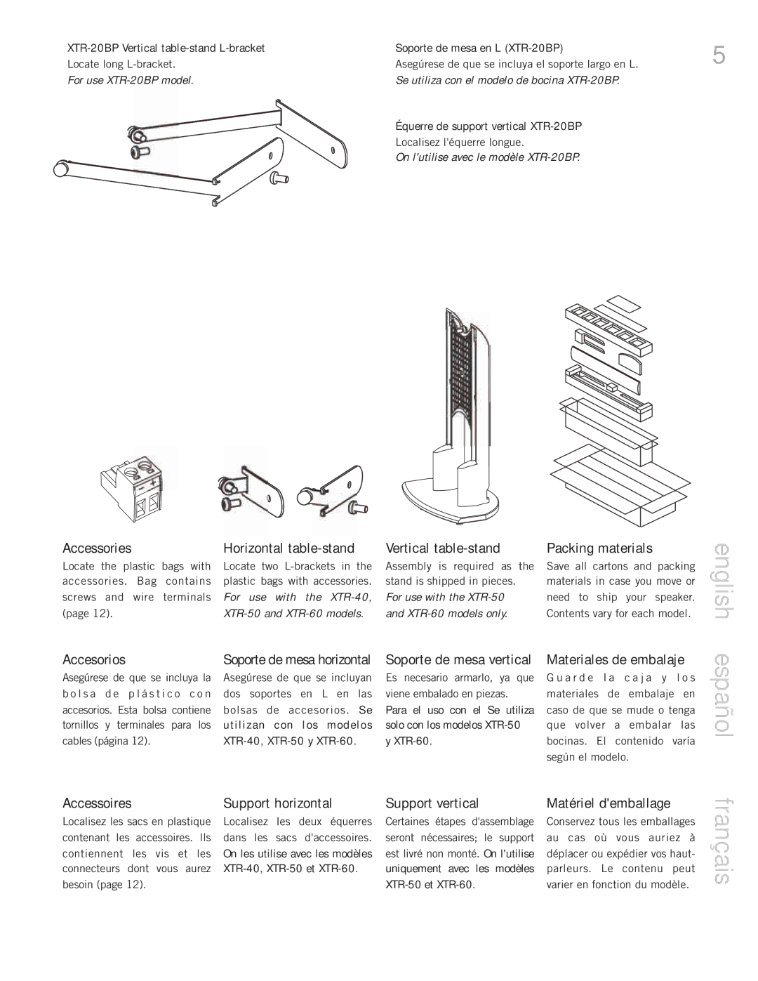 Definitive Technology 60, 20BP, 50, 40, Mythos XTR Loudspeaker System owner manual English, Español 