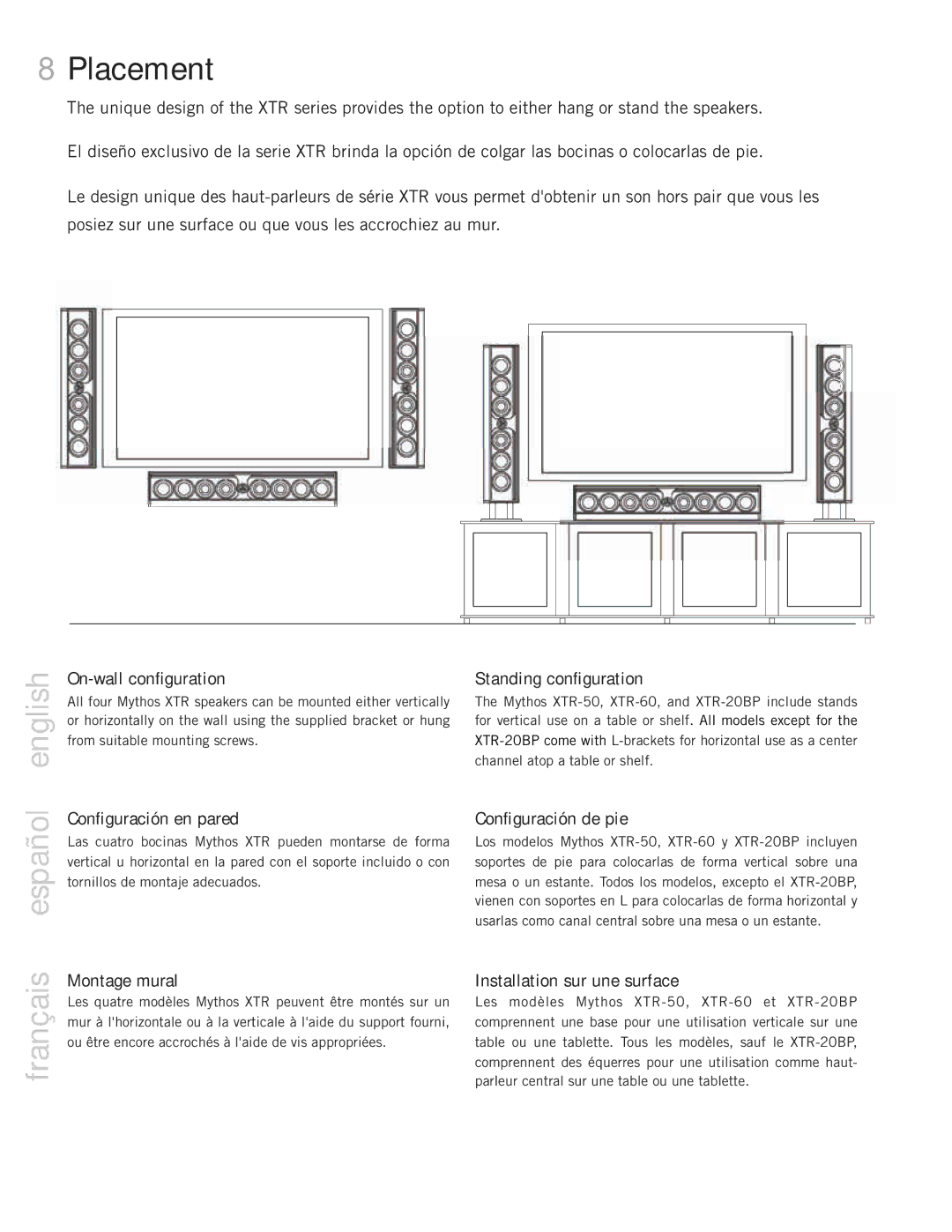 Definitive Technology 40, 60, 20BP, 50, Mythos XTR Loudspeaker System owner manual Placement 