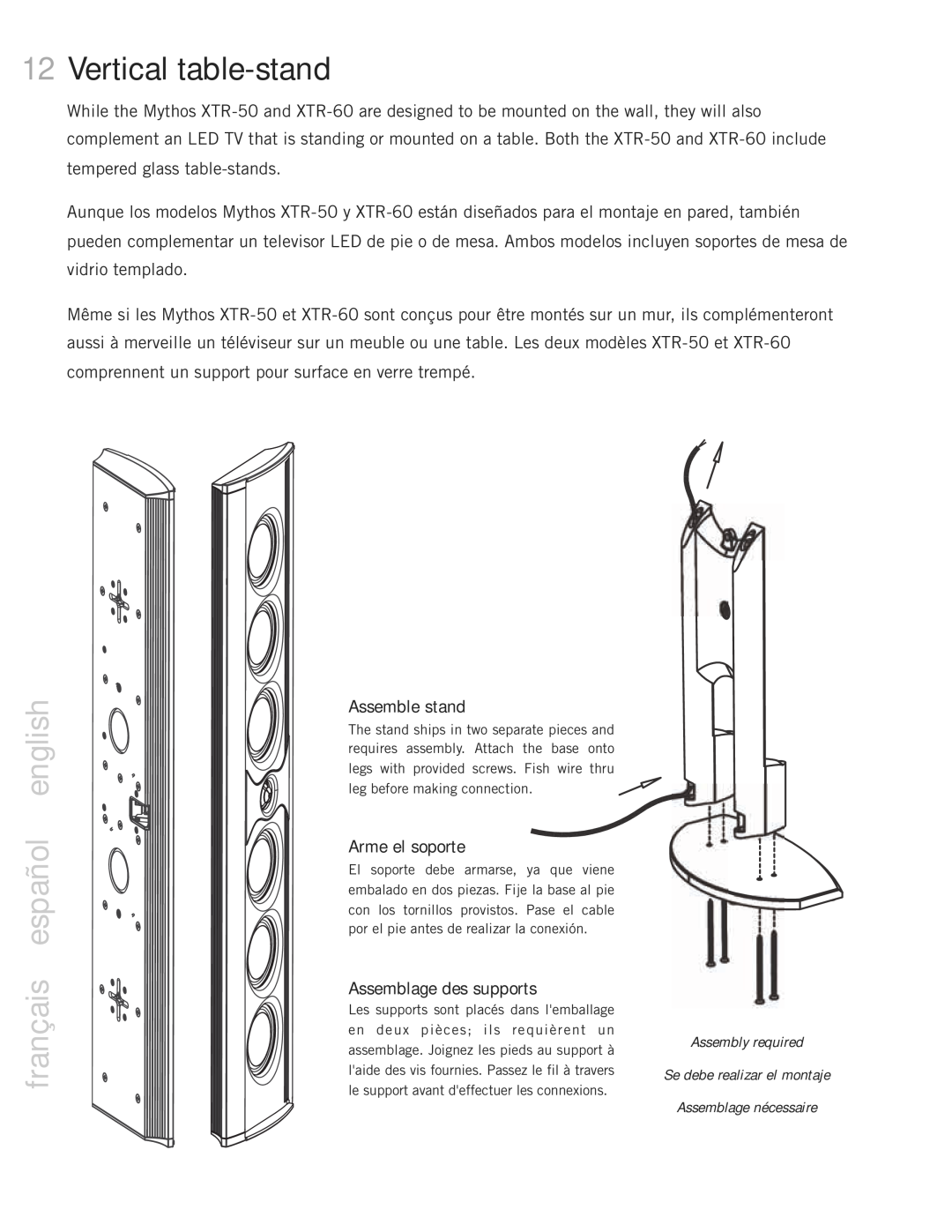 Definitive Technology 50, 60, 20BP, 40, Mythos XTR Loudspeaker System Vertical table-stand, français español english 