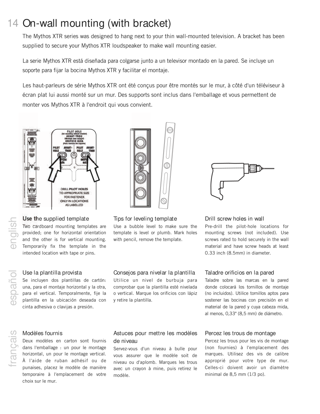 Definitive Technology Mythos XTR Loudspeaker System, 60, 20BP, 50, 40 On-wallmounting with bracket, françaisespañol english 