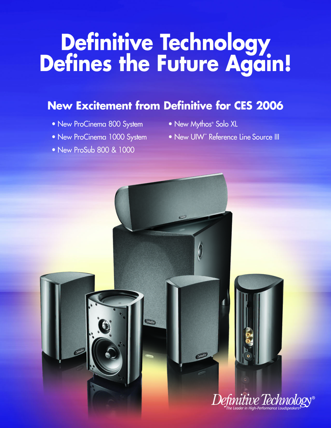 Definitive Technology ProCinema 1000 manual Deﬁnitive Technology Deﬁnes the Future Again 