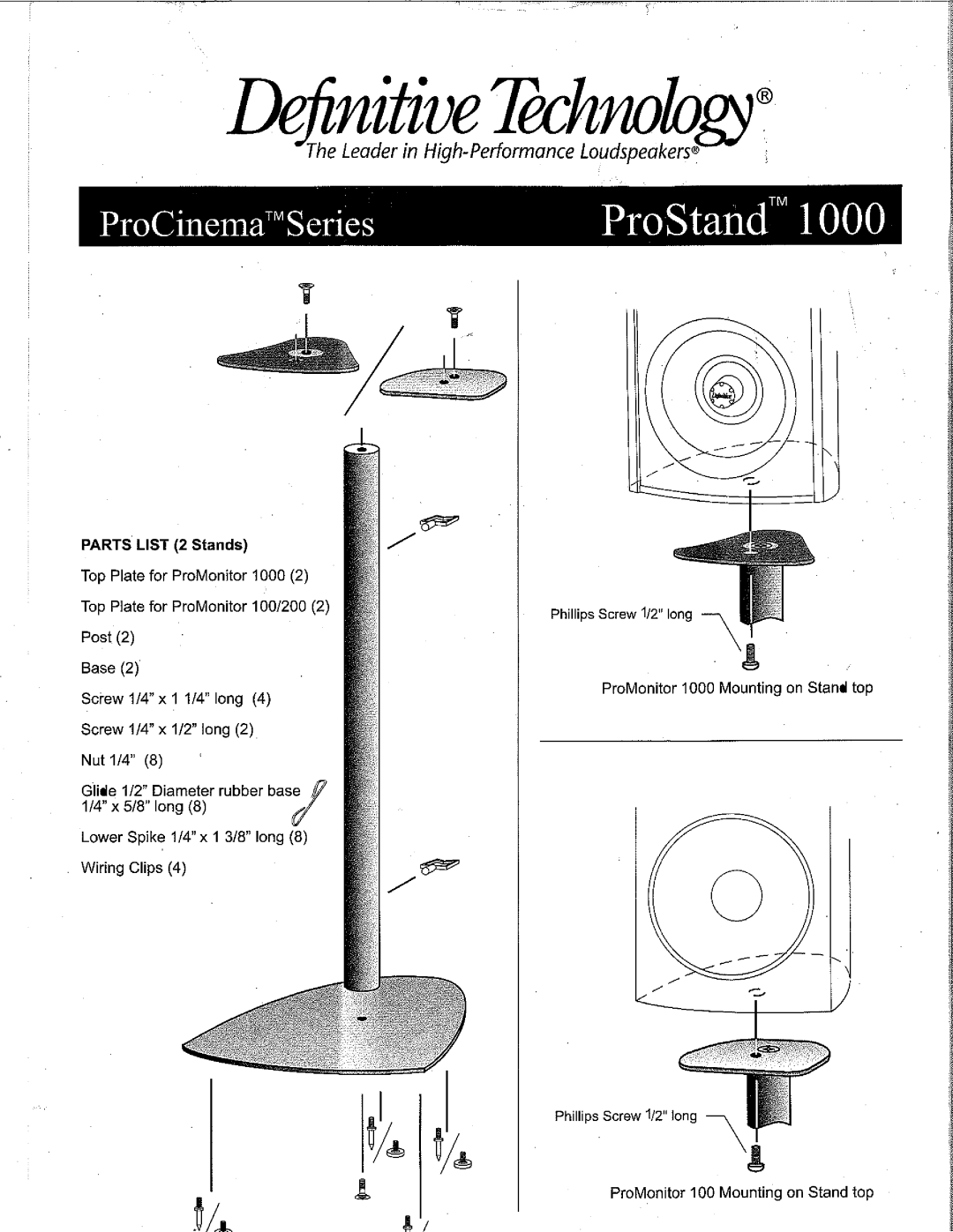 Definitive Technology ProStand 1000, ProCinema Series manual 