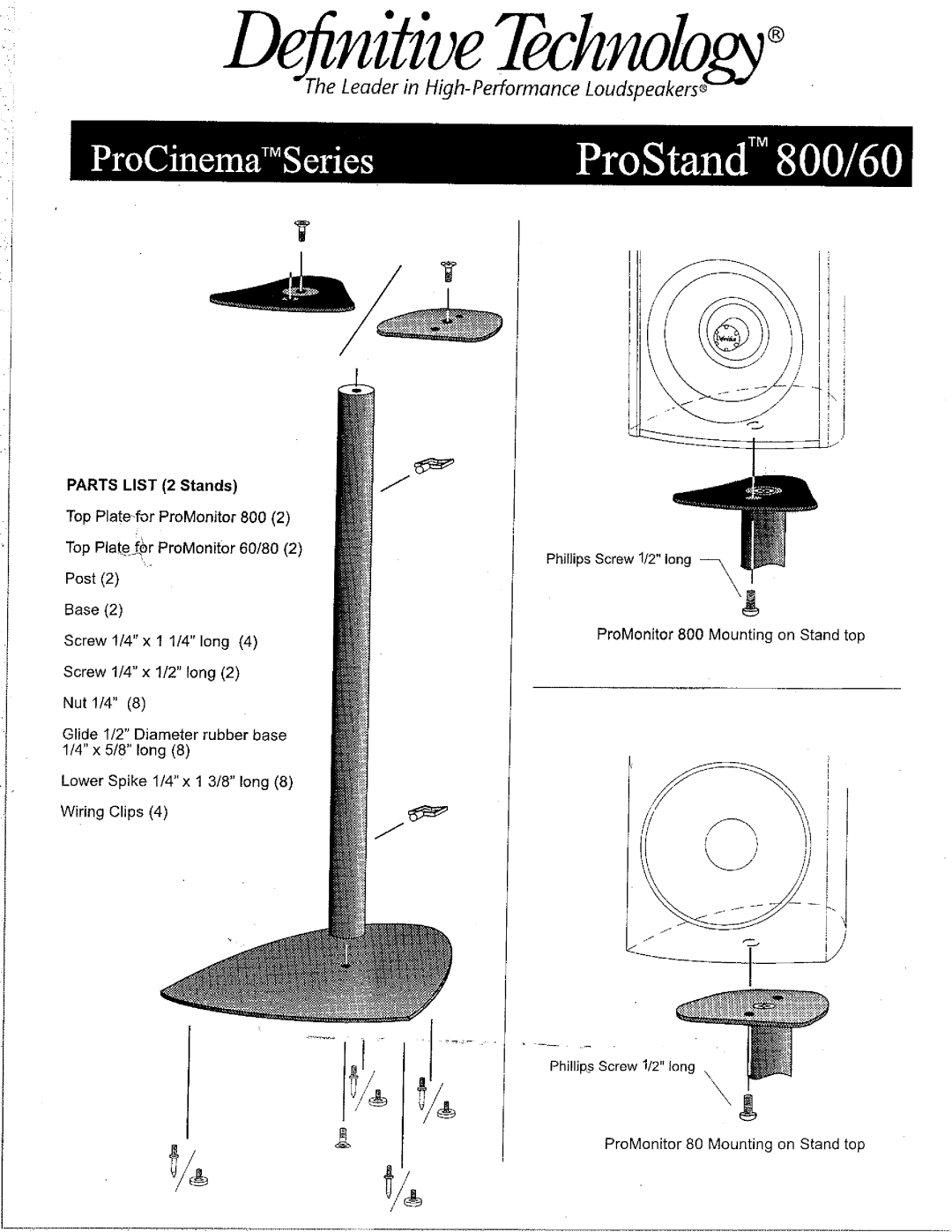 Definitive Technology PROSTAND600800 manual 