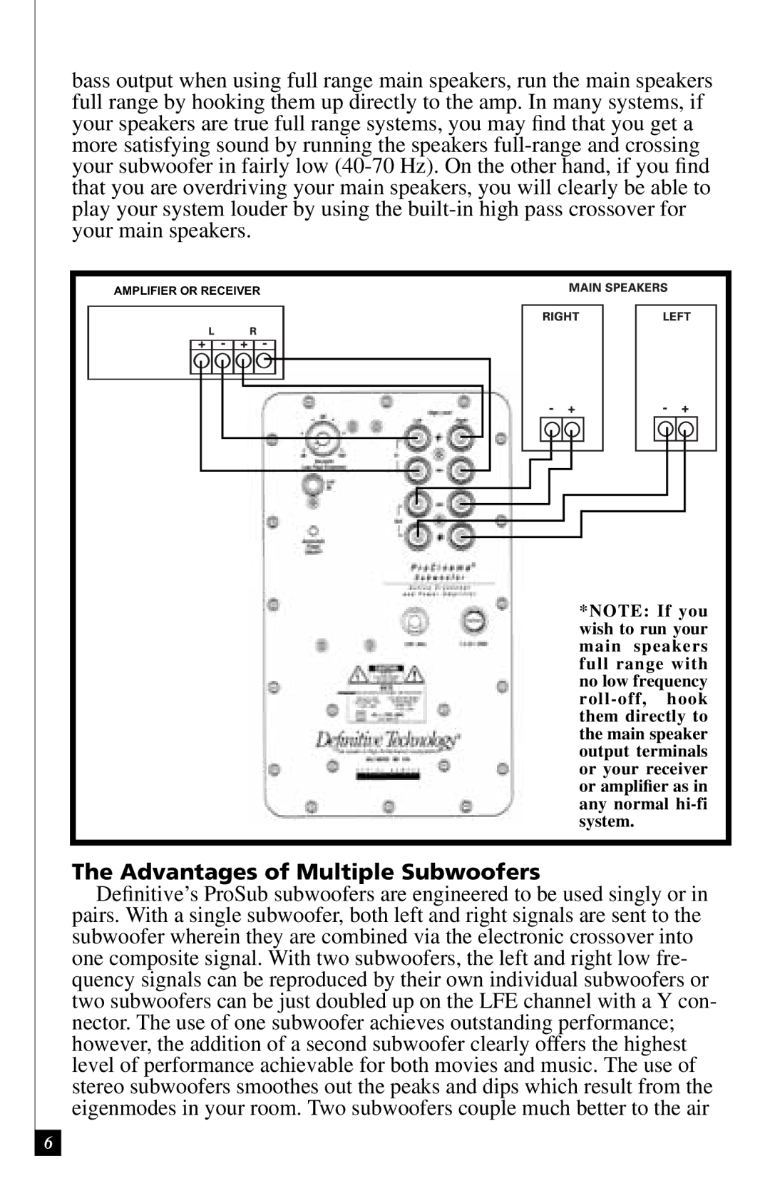 Definitive Technology ProSub 800/1000, ProSub Subwoofer owner manual Advantages of Multiple Subwoofers 