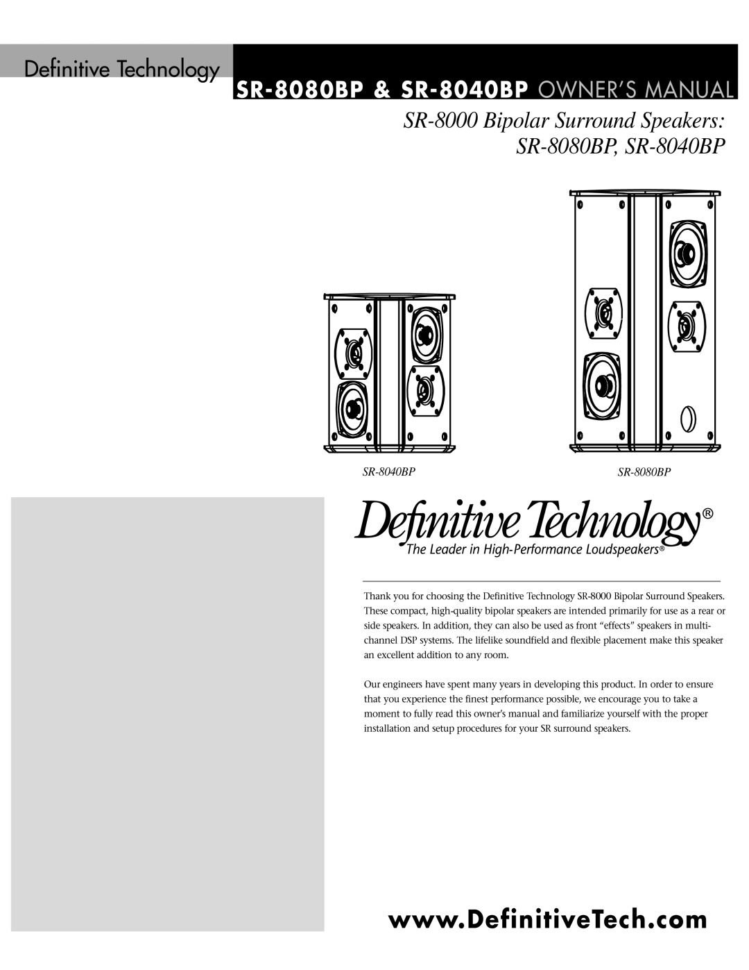 Definitive Technology owner manual SR-8080BP, SR-8040BP 