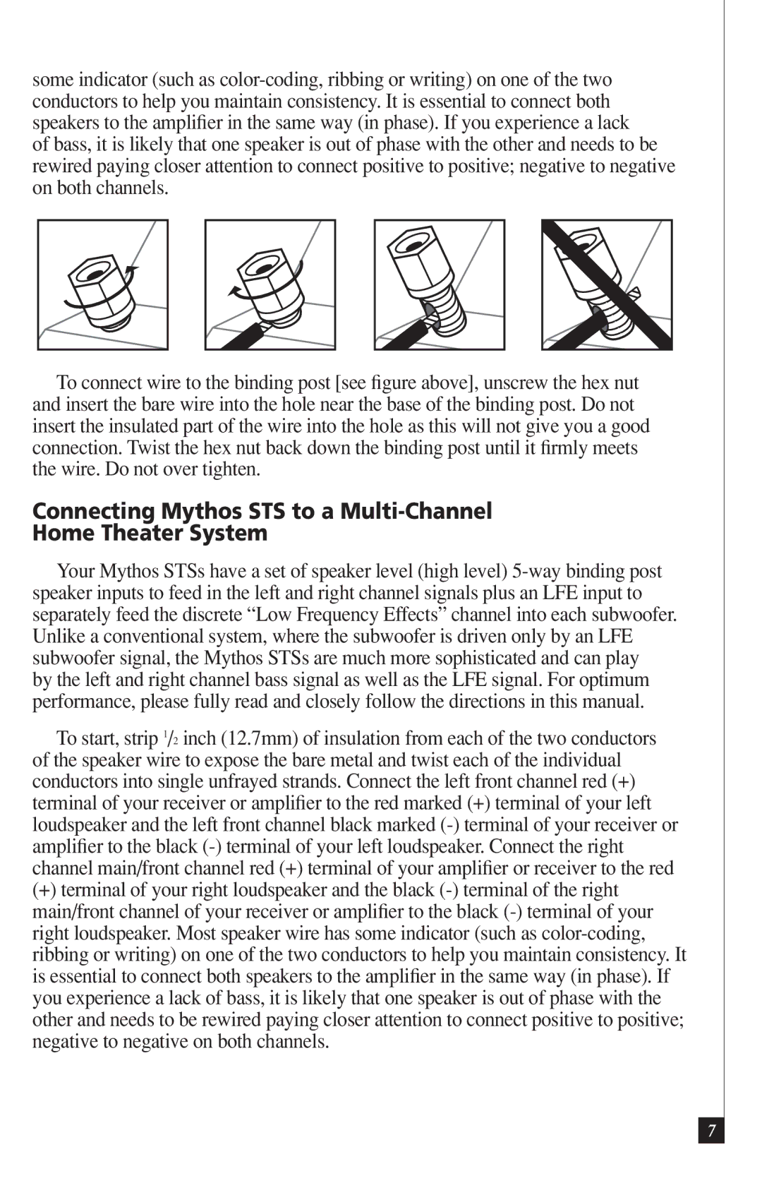 Definitive Technology VEIB owner manual Connecting Mythos STS to a Multi-Channel Home Theater System 