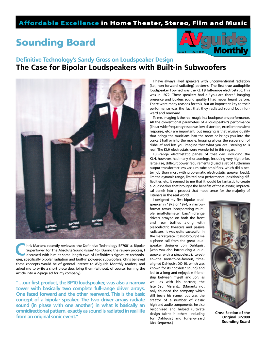Definitive Technology Subwoofers manual Sounding Board, Issue, April 