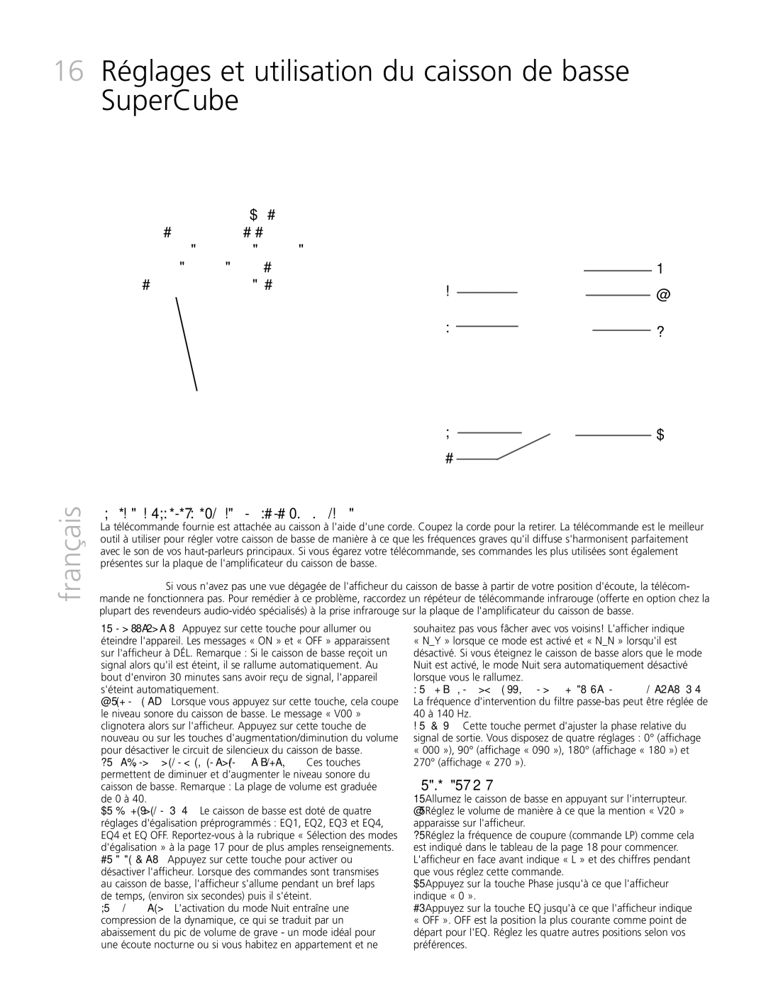 Definitive Technology 16 Réglages et utilisation du caisson de basse SuperCube, Guide dutilisation de la télécommande 