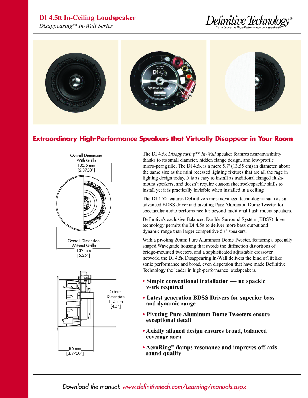 Definitive Technology DI 4.5R In-Ceiling Loudspeaker, UFEA manual 