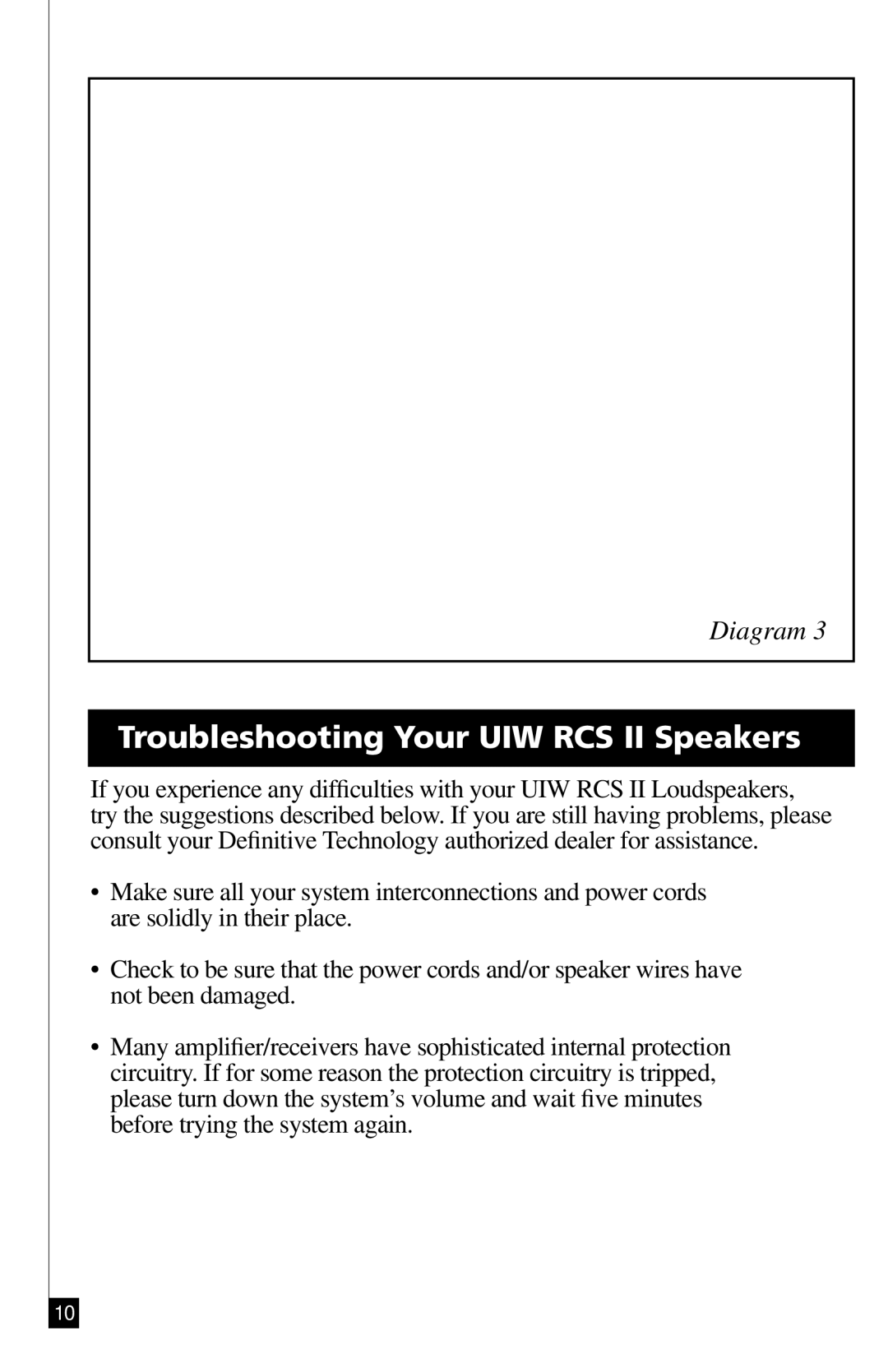 Definitive Technology owner manual Troubleshooting Your UIW RCS II Speakers 