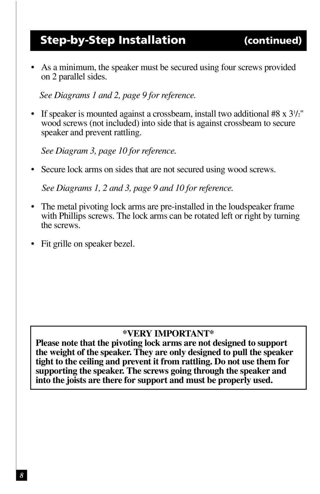 Definitive Technology UIW RCS II owner manual Very Important 