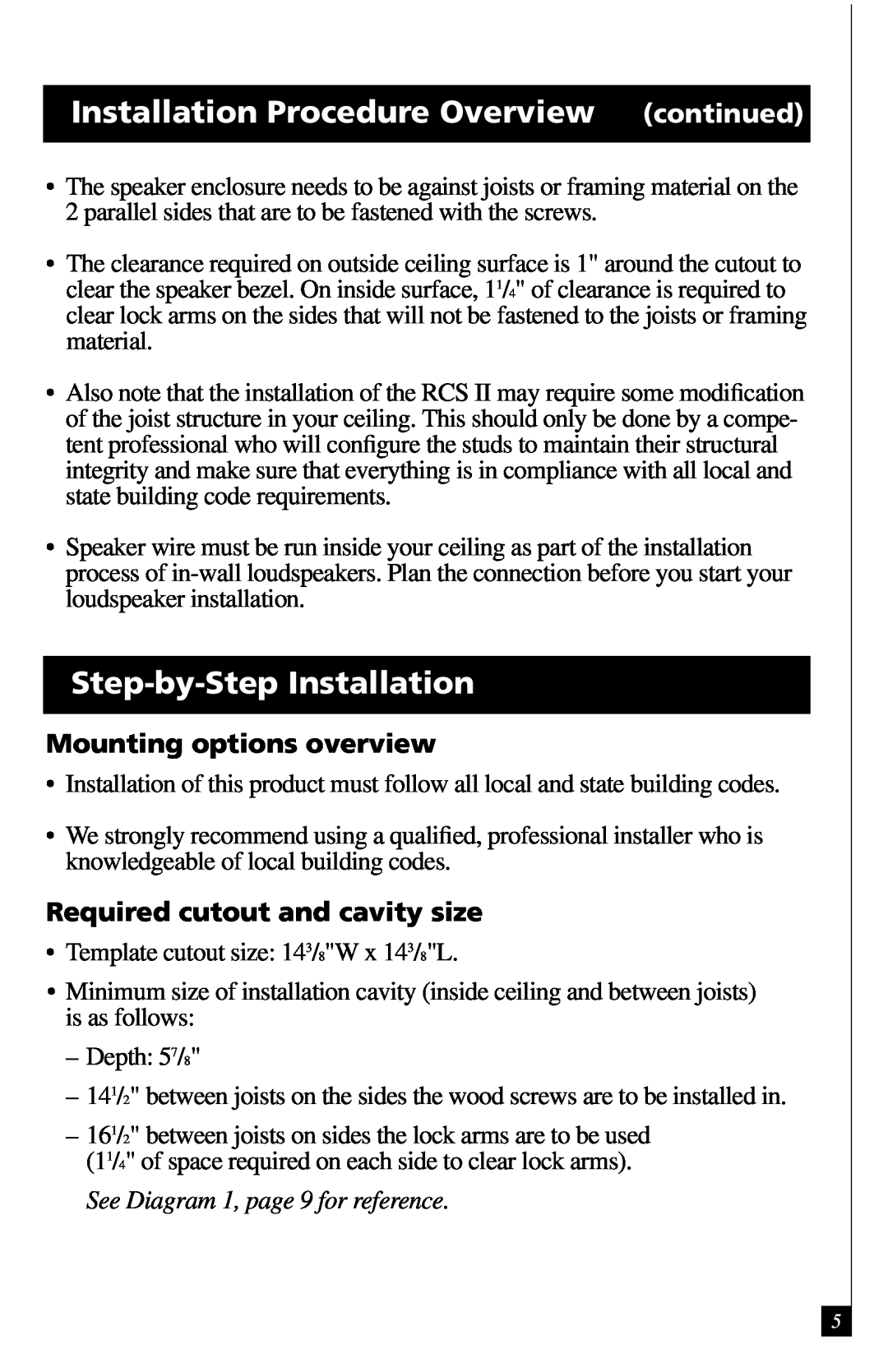 Definitive Technology UIW RCS II owner manual Installation Procedure Overview continued, Step-by-StepInstallation 