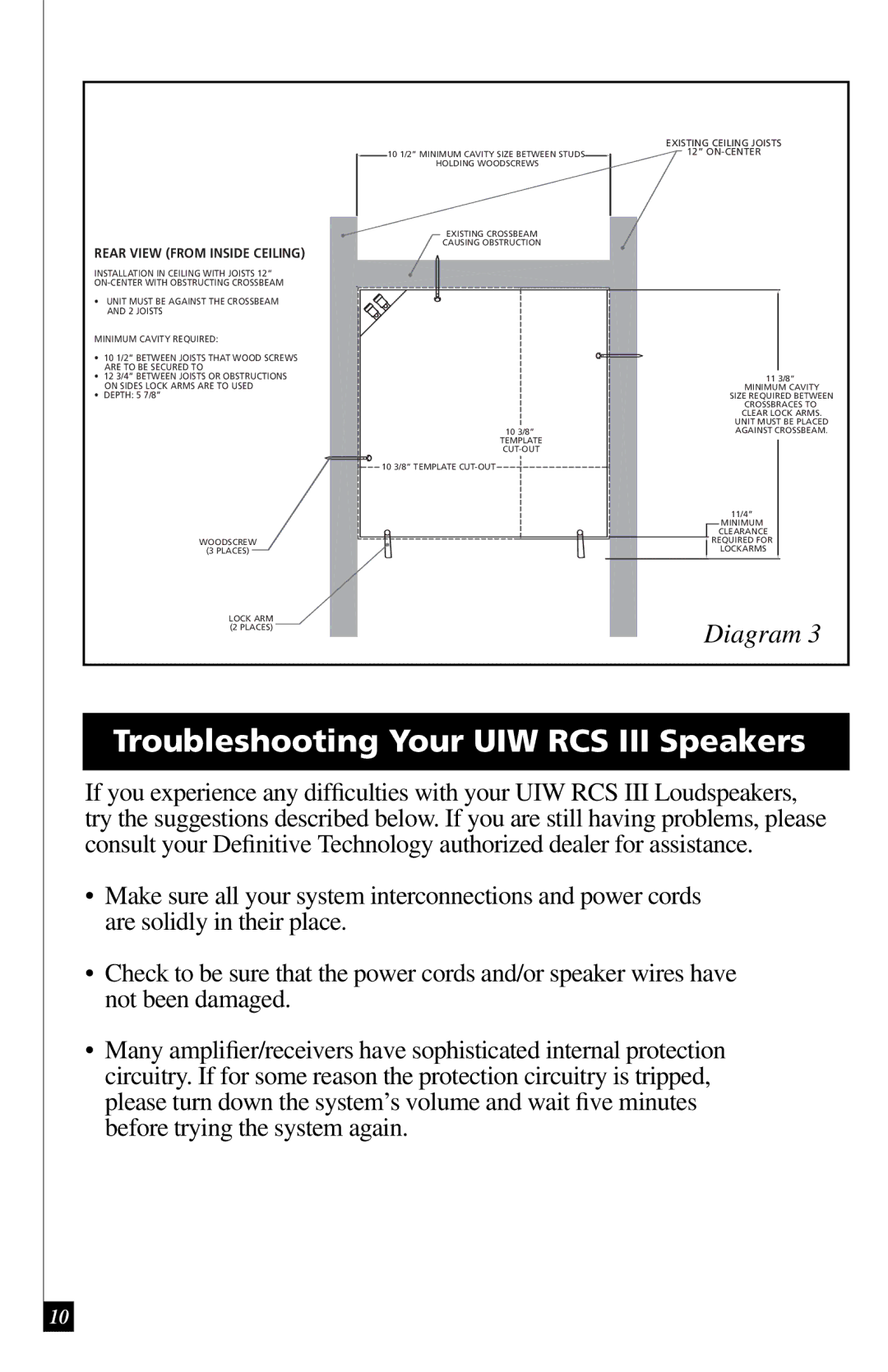 Definitive Technology Reference Series In-Ceiling Speaker owner manual Troubleshooting Your UIW RCS III Speakers 