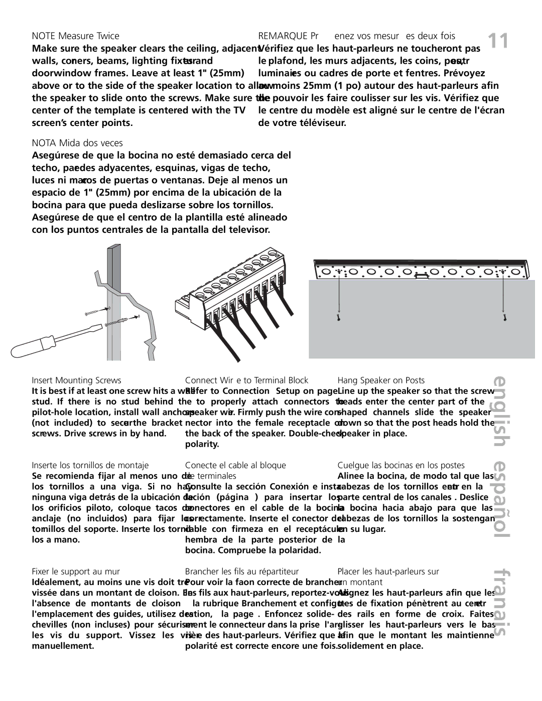 Definitive Technology XTR-SSA5 owner manual Insert Mounting Screws, Inserte los tornillos de montaje, Un montant 