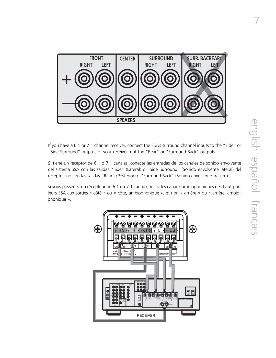 Definitive Technology XTR-SSA5 owner manual English español français, Speakers 