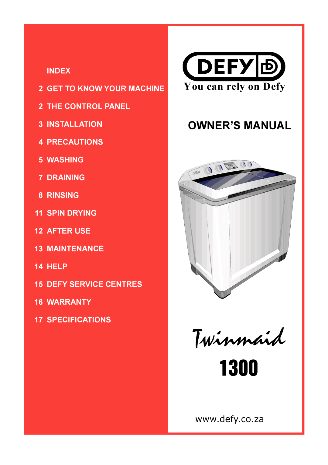 Defy Appliances 1300 manual 