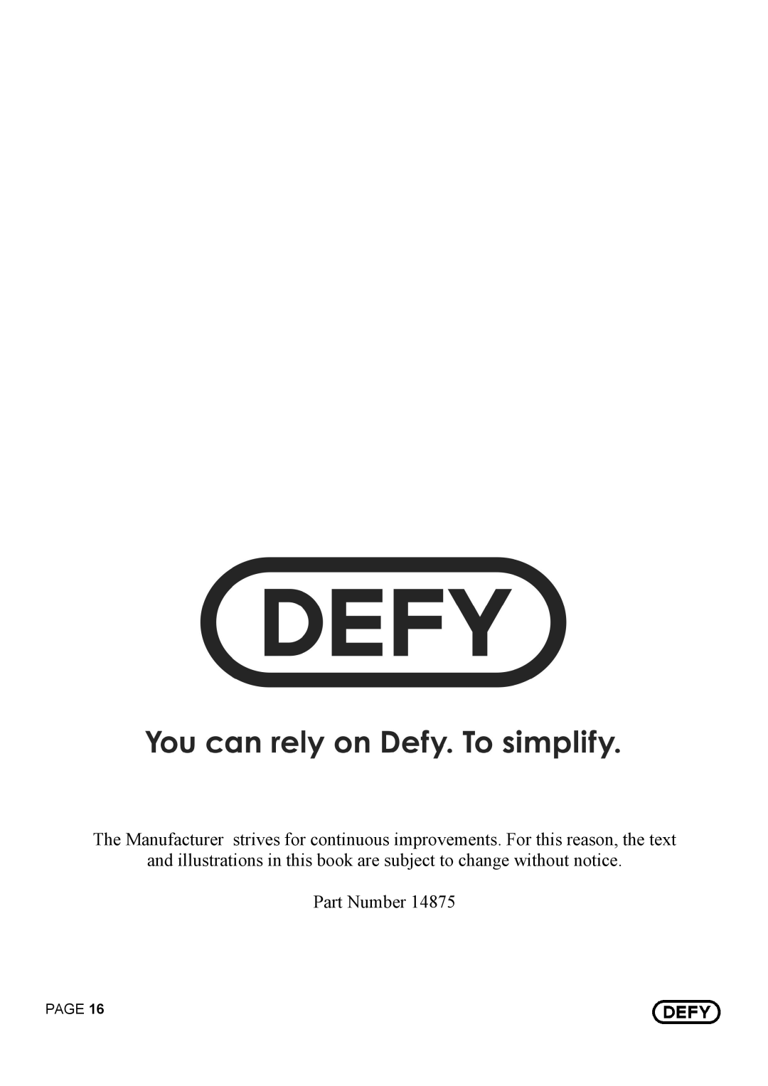 Defy Appliances 14875 instruction manual 