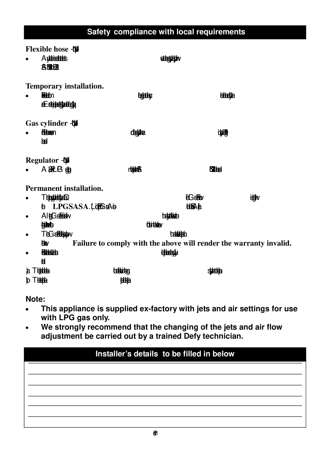 Defy Appliances 66200, 150 manual Safety compliance with local requirements, Temporary installation, Permanent installation 