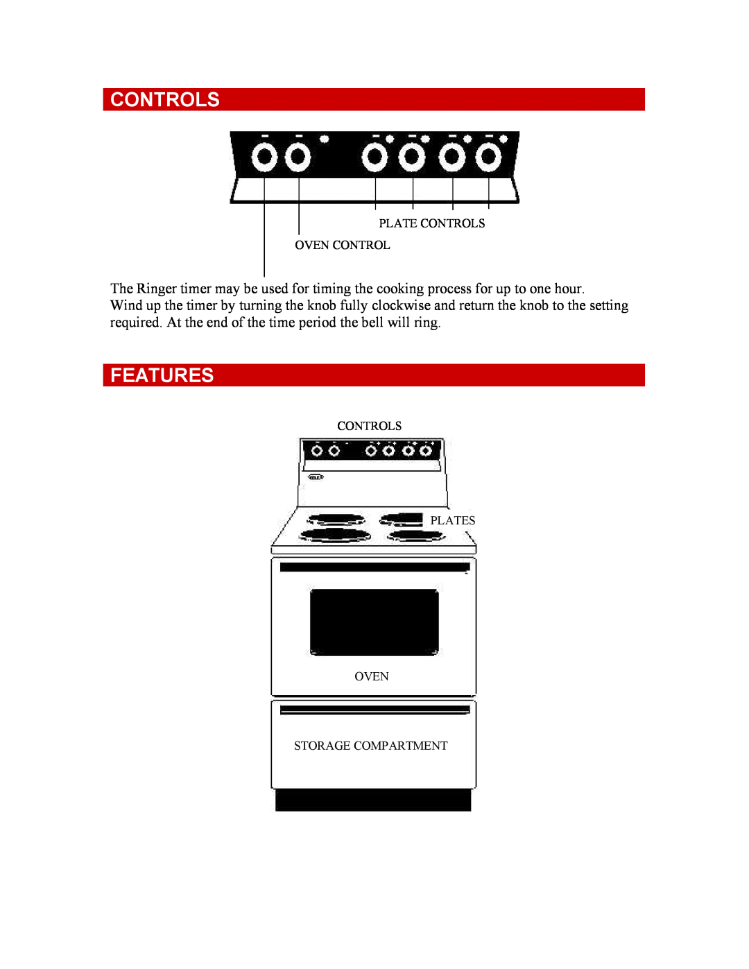 Defy Appliances 521 owner manual Features, Plate Controls Oven Control, Controls Plates Oven Storage Compartment 