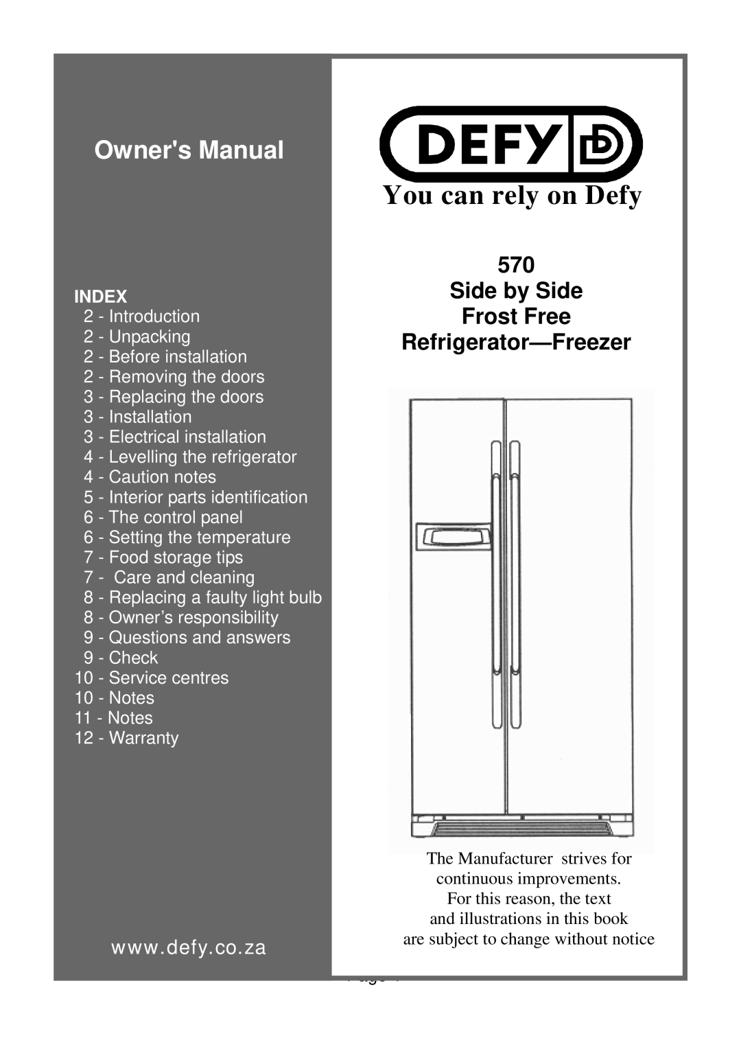 Defy Appliances 570 owner manual You can rely on Defy 