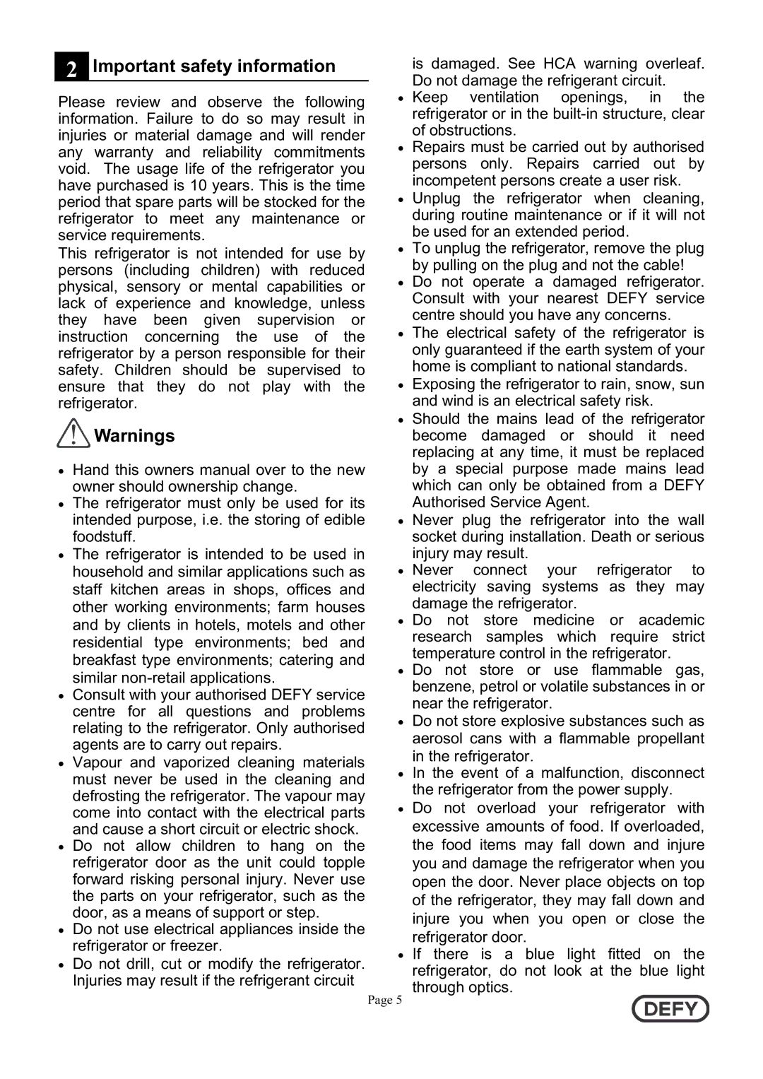 Defy Appliances 5718140000/AA instruction manual Important safety information 