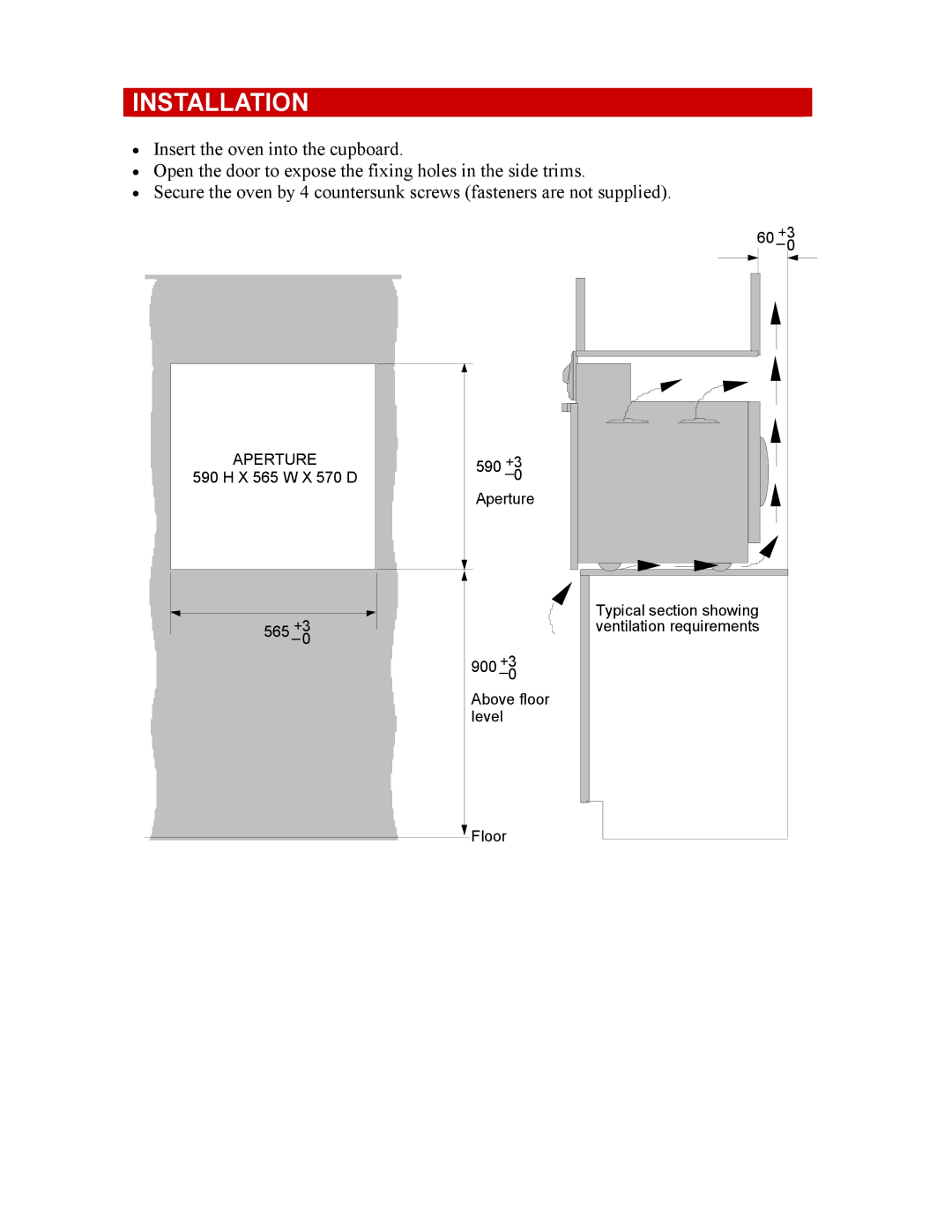 Defy Appliances 600 EMSG owner manual Installation, Aperture 