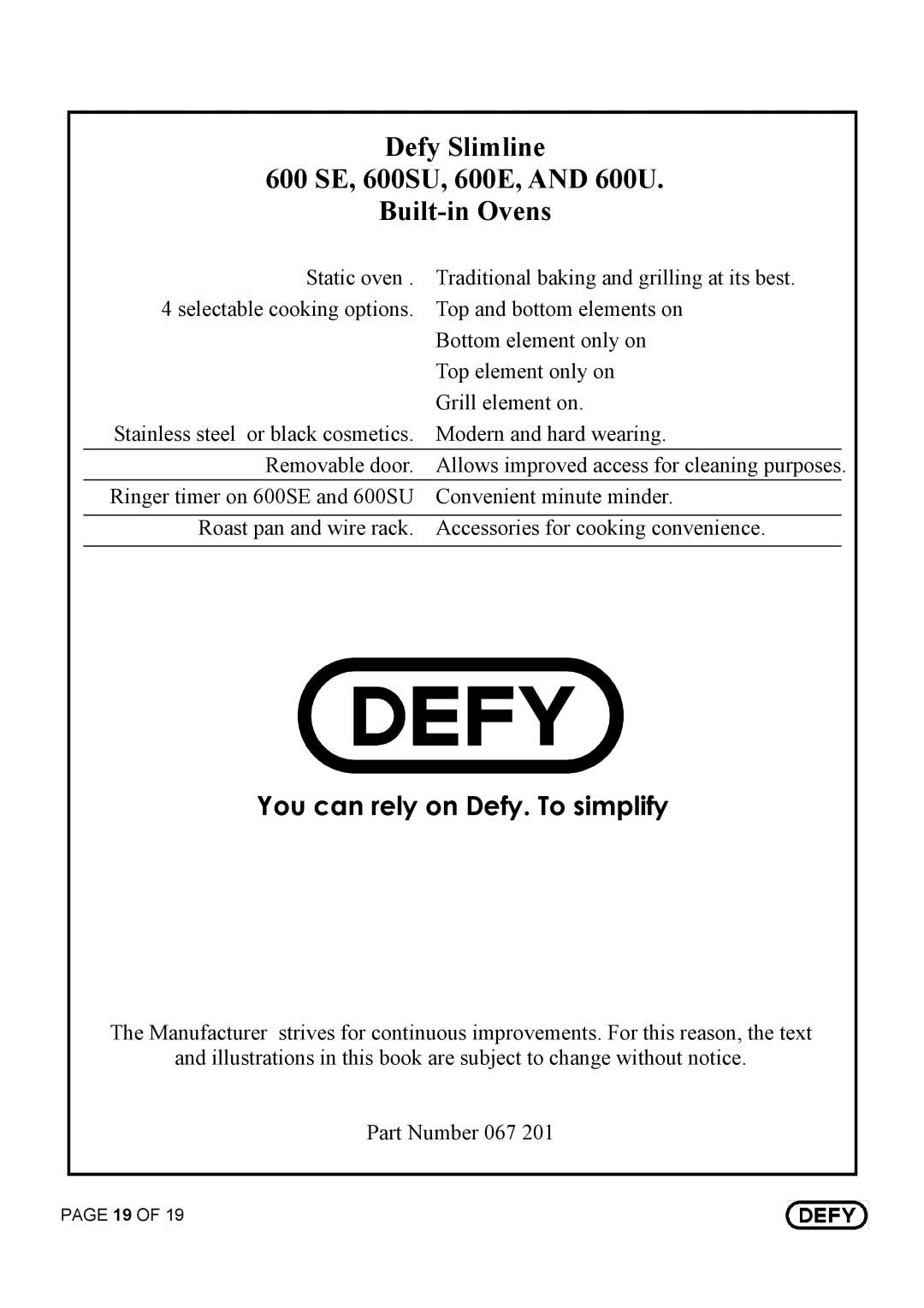 Defy Appliances 600 U - DBO 451, 600 SE - DBO 452, 600 E - DBO 450, 600 SU - DBO 453 manual =##-!=##-!=##! 1=## % 