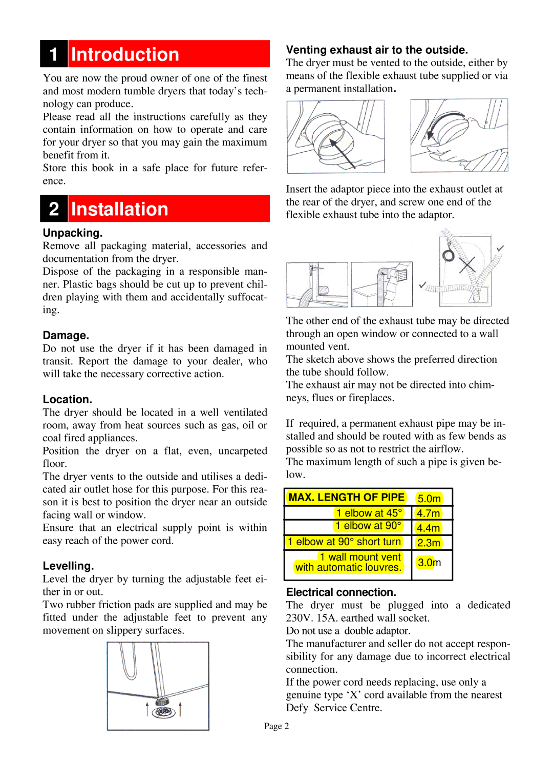 Defy Appliances 600 owner manual Introduction, Installation 