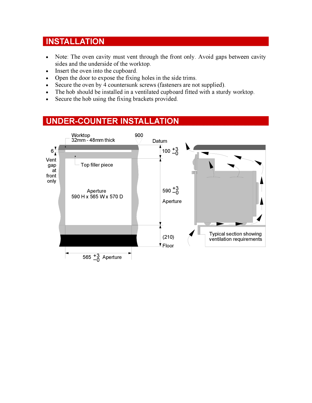 Defy Appliances 600STS owner manual UNDER-COUNTER Installation 