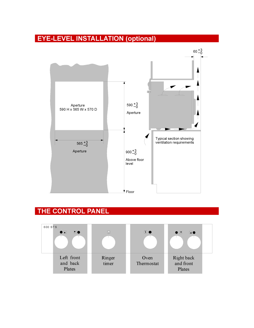 Defy Appliances 600STS owner manual EYE-LEVEL Installation optional, Control Panel 