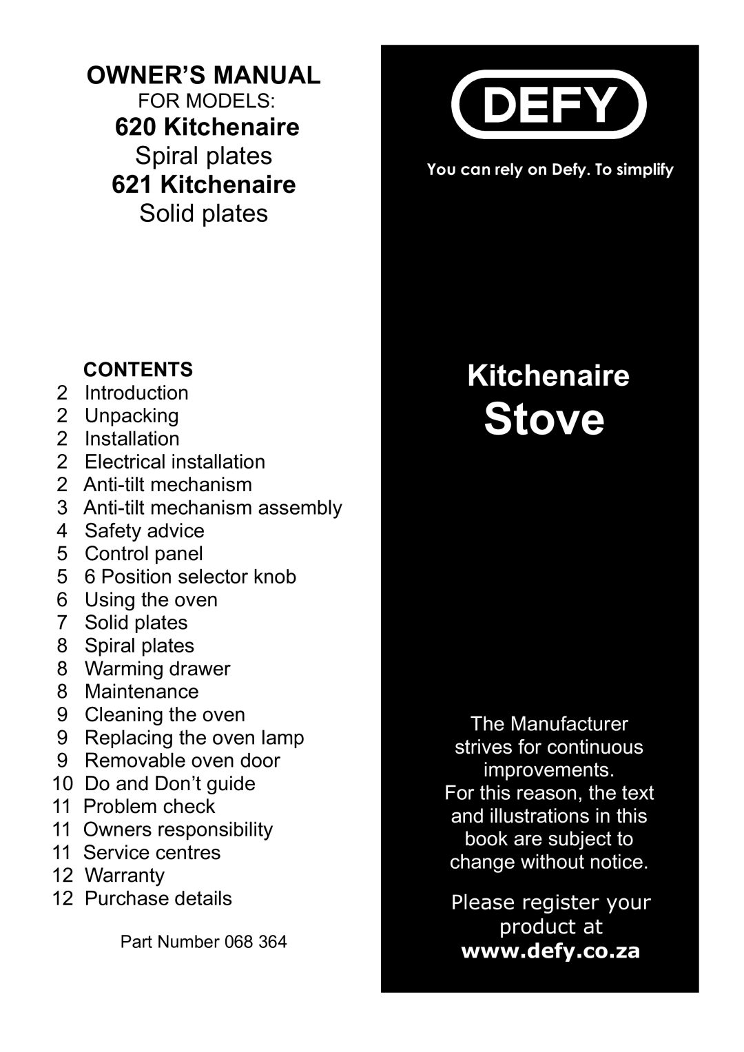 Defy Appliances 620, 621 owner manual Stove 