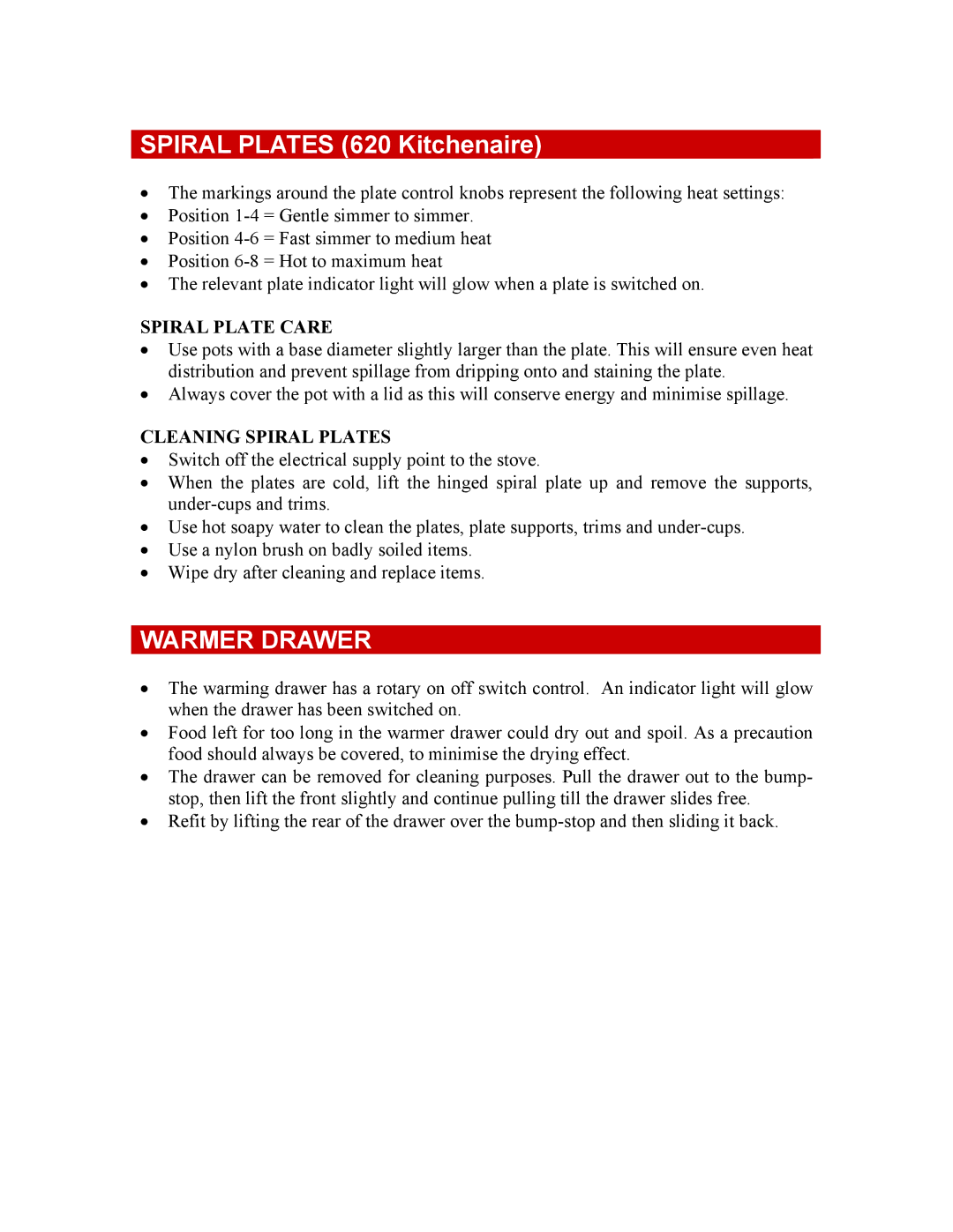 Defy Appliances 621, 711S owner manual Spiral Plates 620 Kitchenaire, Warmer Drawer 