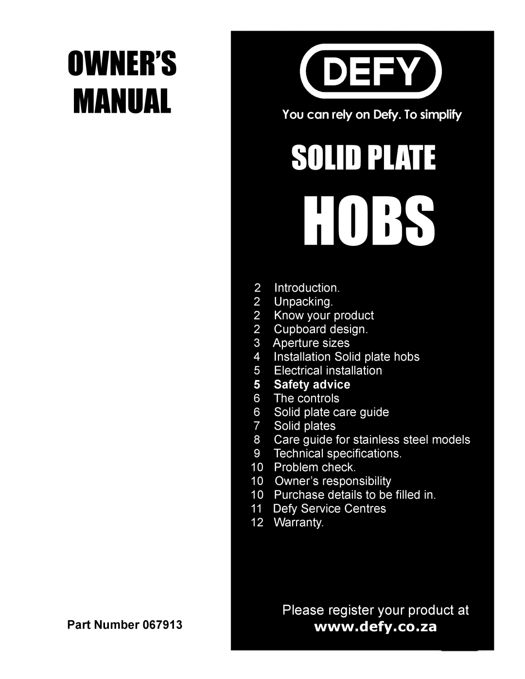 Defy Appliances 67913 manual #,% #+# +$1 